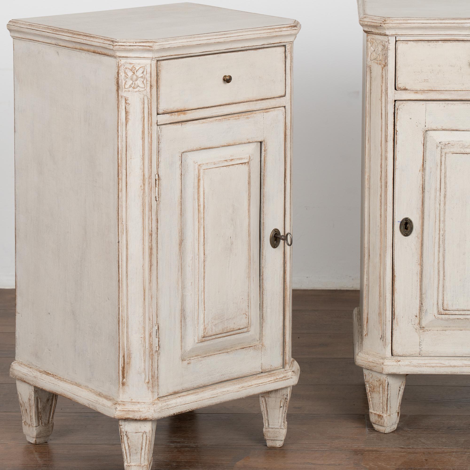 Wood Pair, White Painted Nightstands, Sweden circa 1880 For Sale