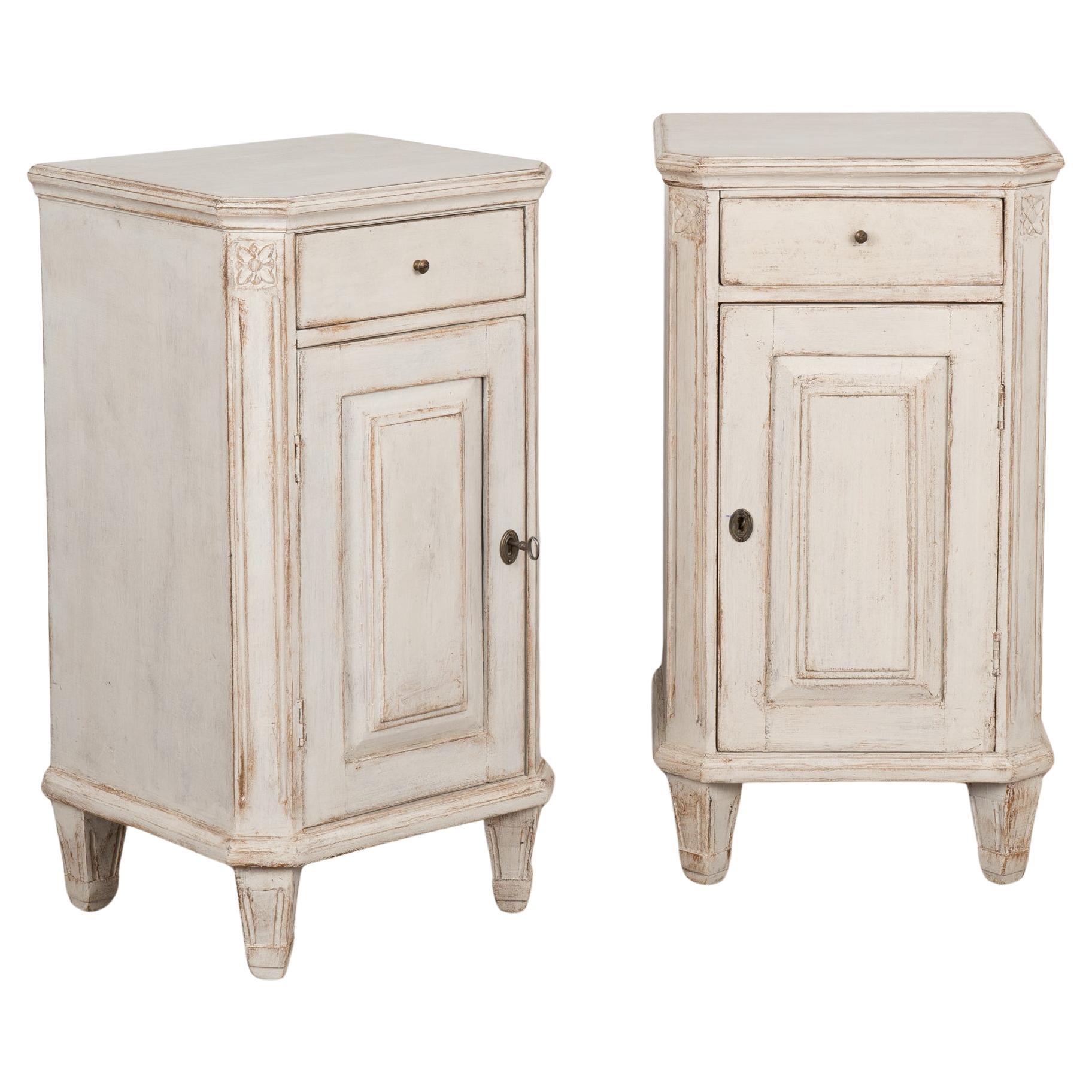 Pair, White Painted Nightstands, Sweden circa 1880 For Sale