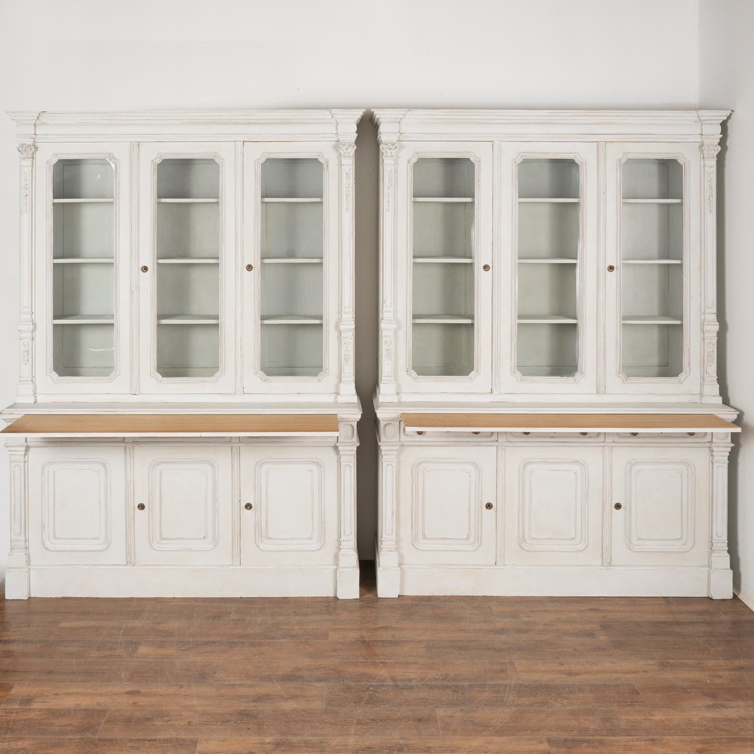 Hungarian Pair, White Painted Pine Bookcases Display Cabinets, Hungary circa 1890