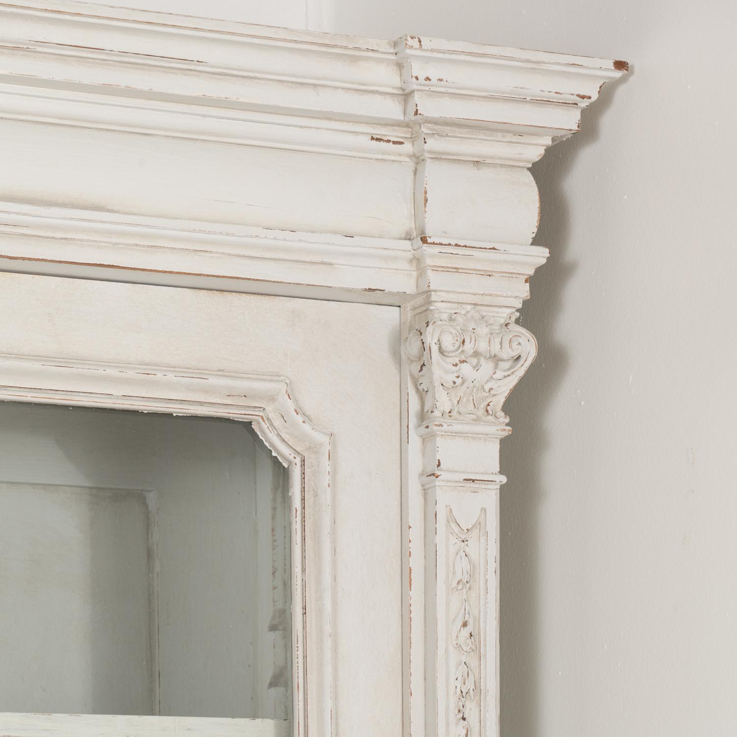 Glass Pair, White Painted Pine Bookcases Display Cabinets, Hungary circa 1890