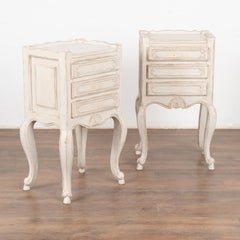 Pair, White Painted Small Chest of Drawers Nightstands, France Circa 1920