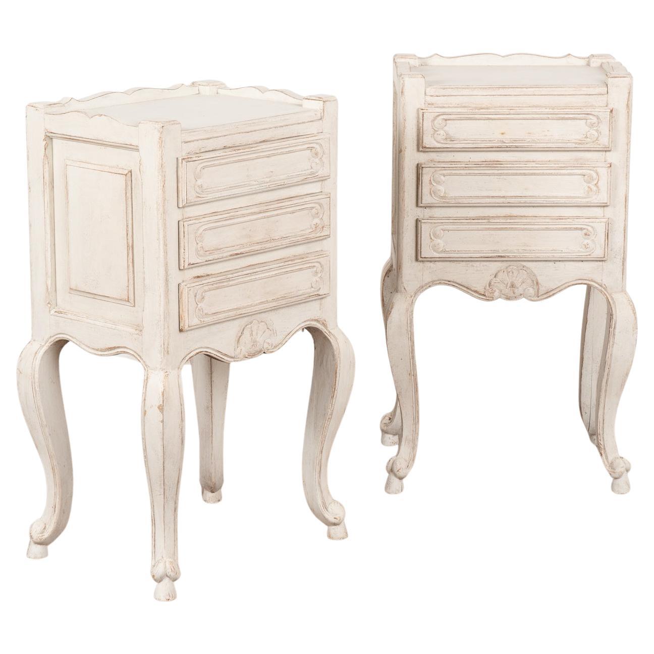 Pair, White Painted Small Chest of Drawers Nightstands, France Circa 1920