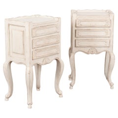 Antique Pair, White Painted Small Chest of Drawers Nightstands, France Circa 1920