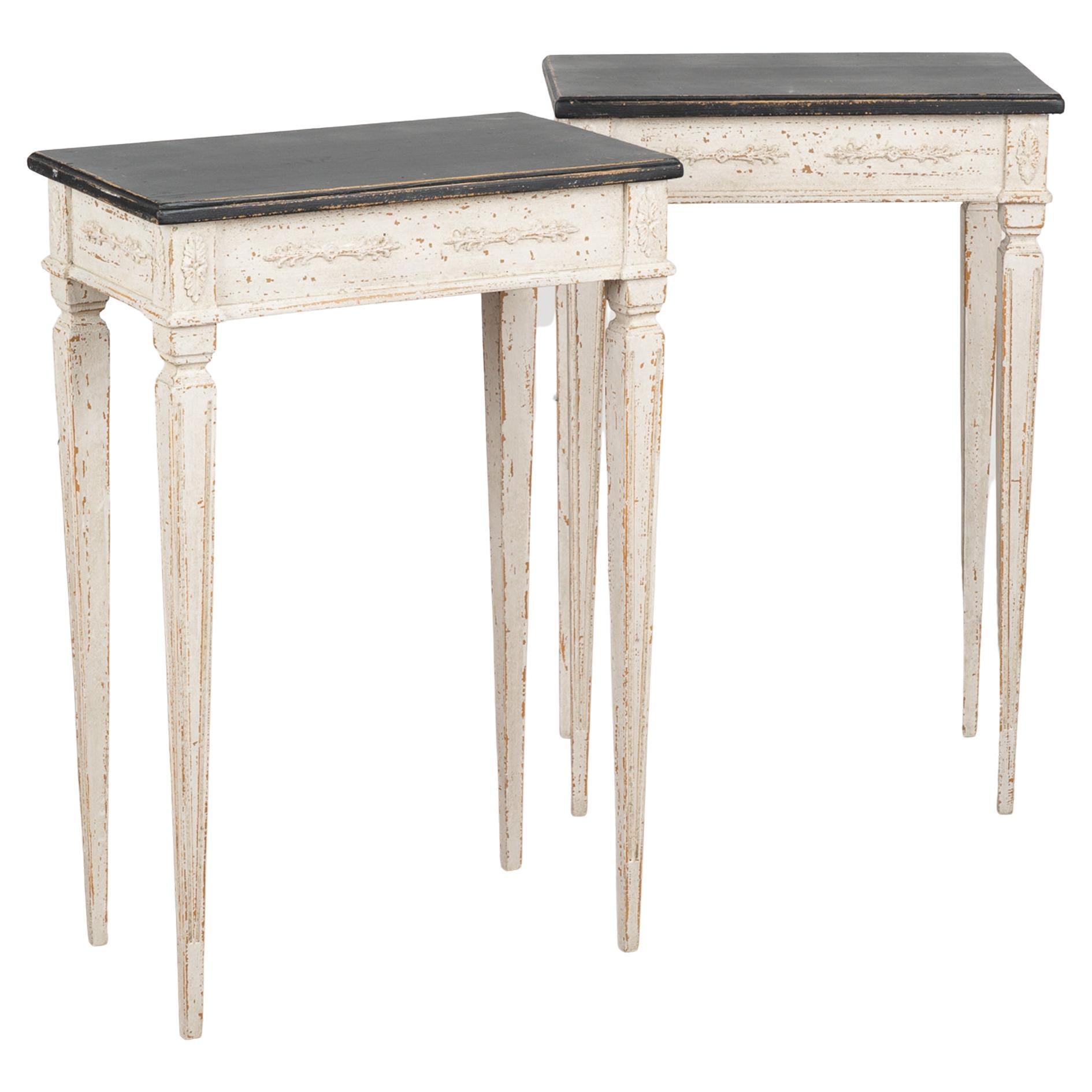 Pair, White Painted Small Gustavian Side Tables, circa 1840-60