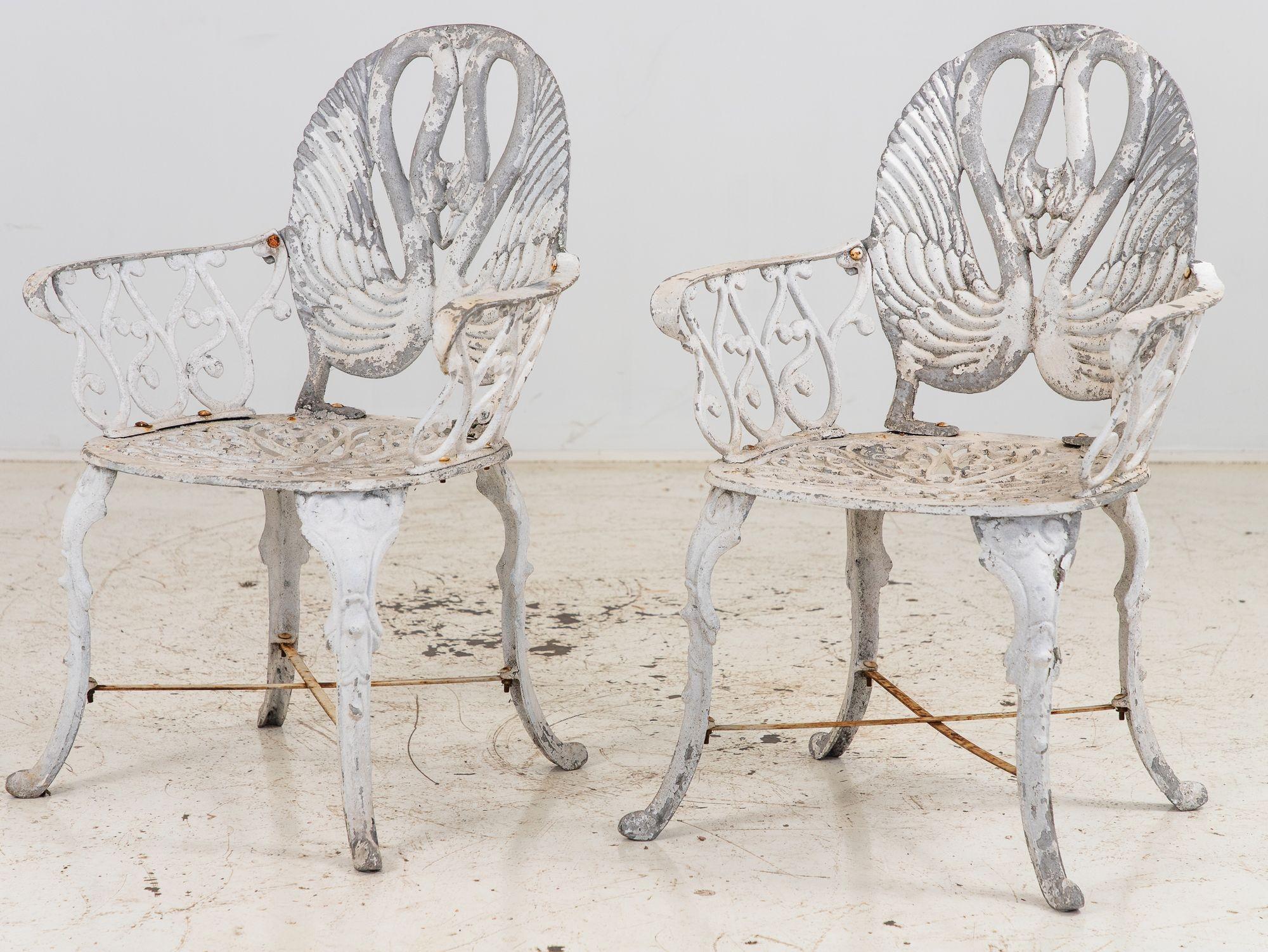 Pair White Painted Swan Back Aluminum Garden Armchairs, Sweden 1960s 5