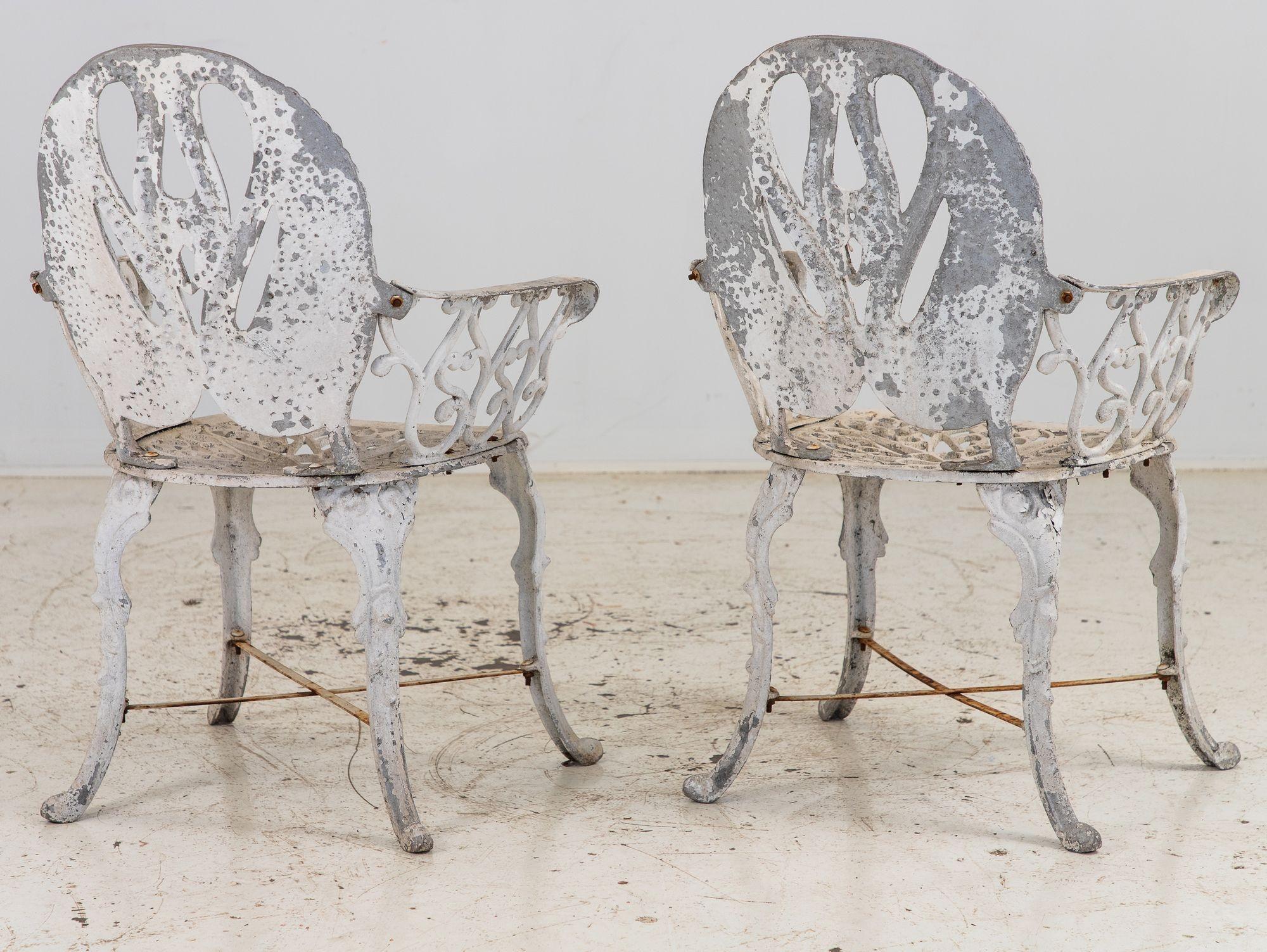 Pair White Painted Swan Back Aluminum Garden Armchairs, Sweden 1960s 6
