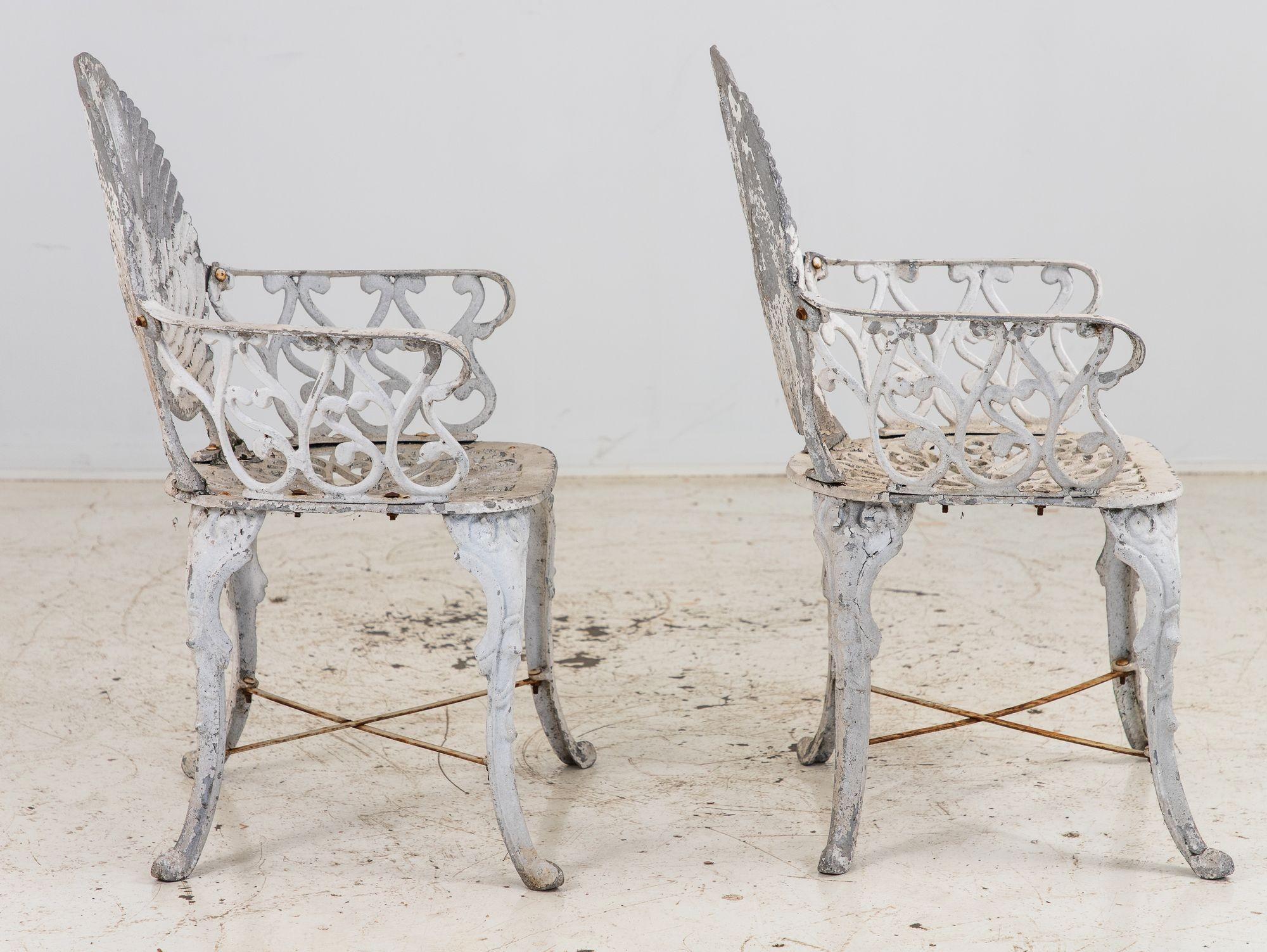 Pair White Painted Swan Back Aluminum Garden Armchairs, Sweden 1960s 7