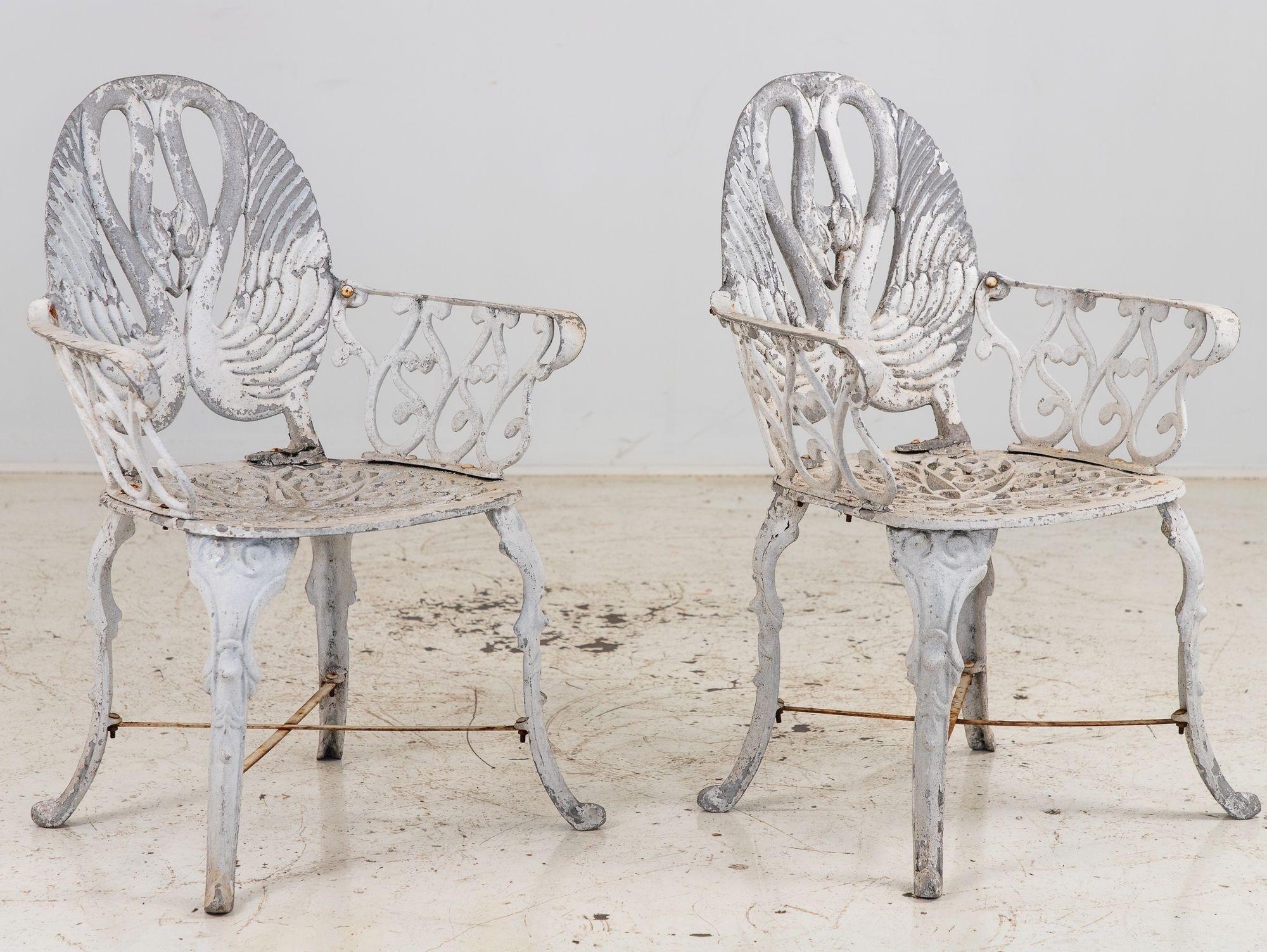 Pair White Painted Swan Back Aluminum Garden Armchairs, Sweden 1960s 8