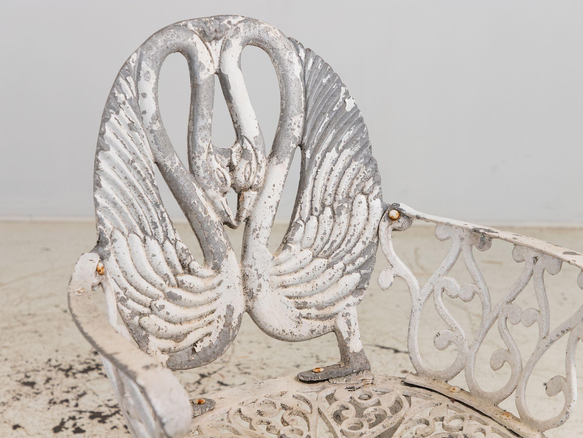 Pair White Painted Swan Back Aluminum Garden Armchairs, Sweden 1960s 10