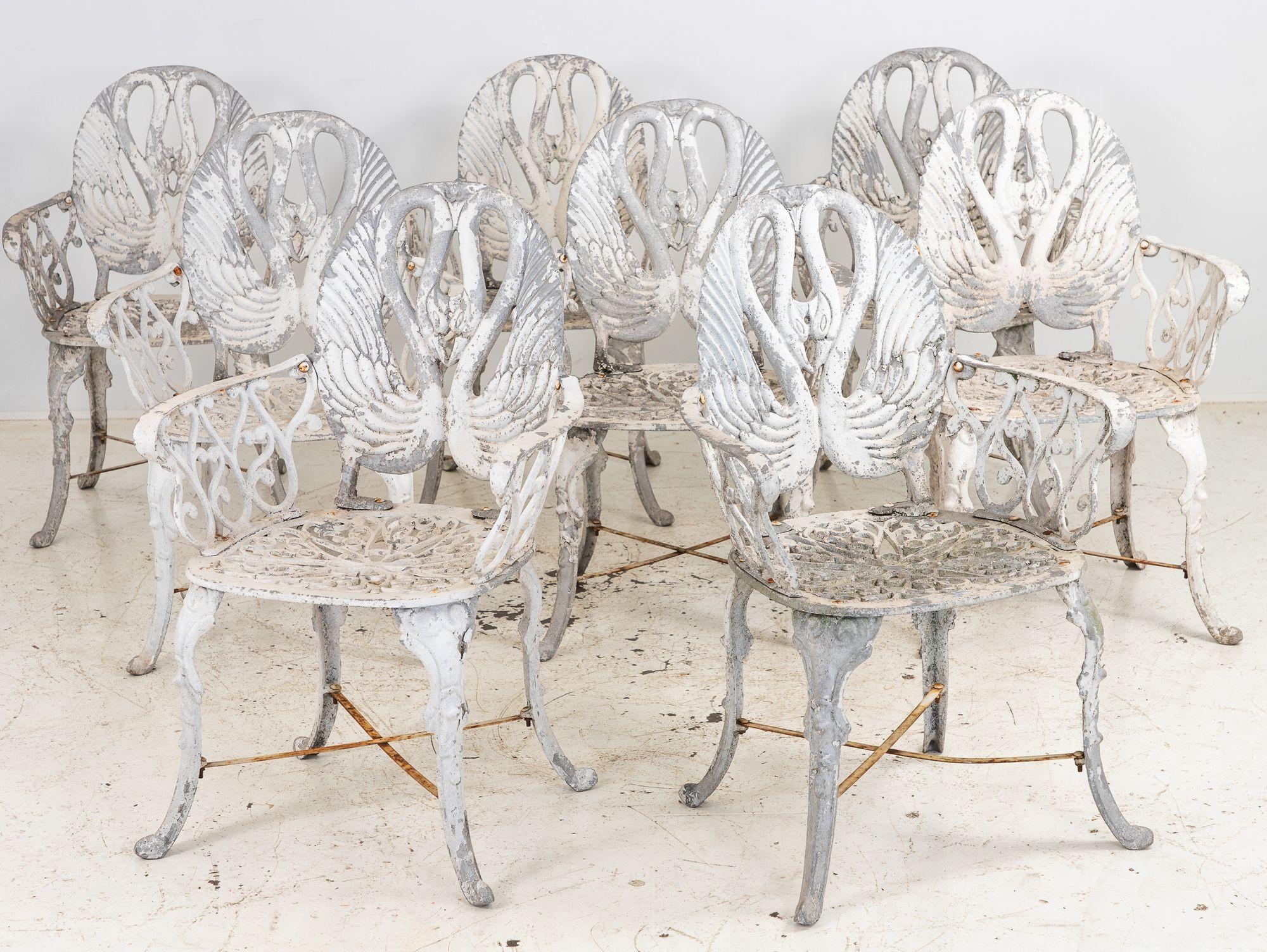 Pair White Painted Swan Back Aluminum Garden Armchairs, Sweden 1960s 2