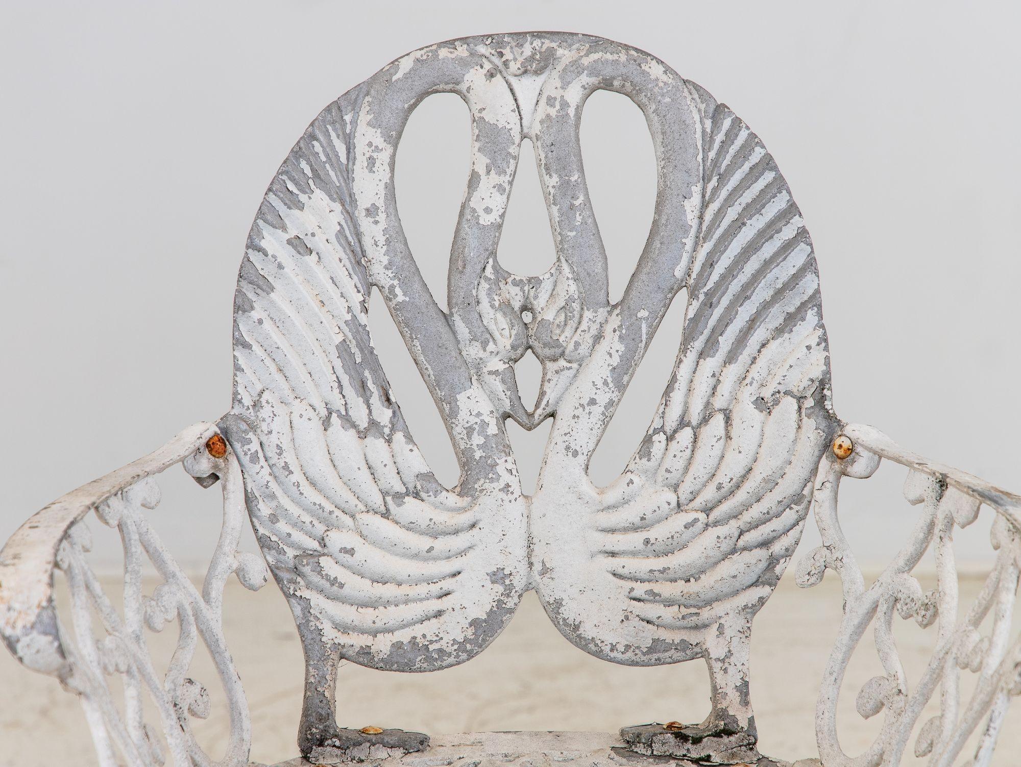 Pair White Painted Swan Back Aluminum Garden Armchairs, Sweden 1960s 3