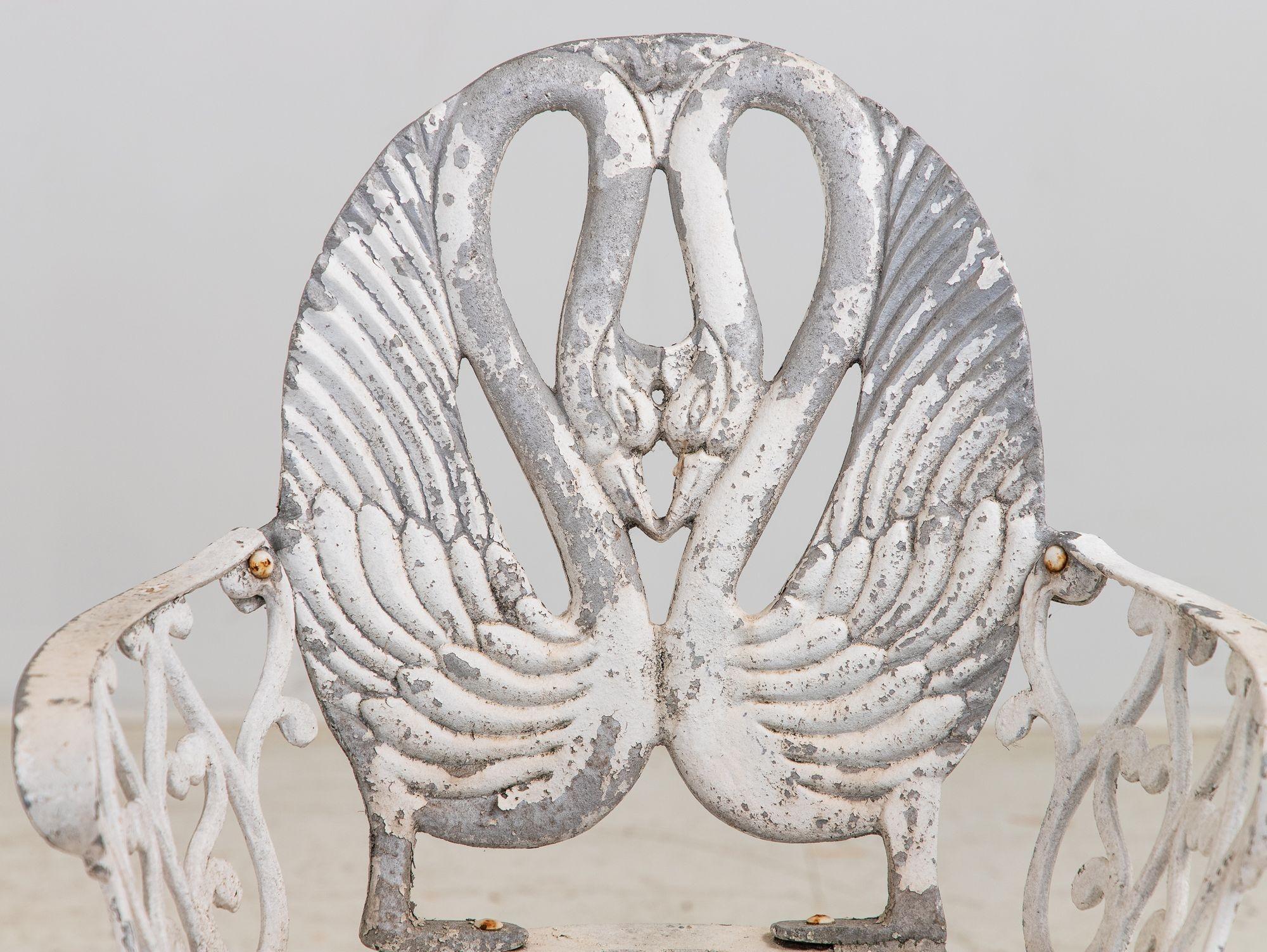 Pair White Painted Swan Back Aluminum Garden Armchairs, Sweden 1960s 4