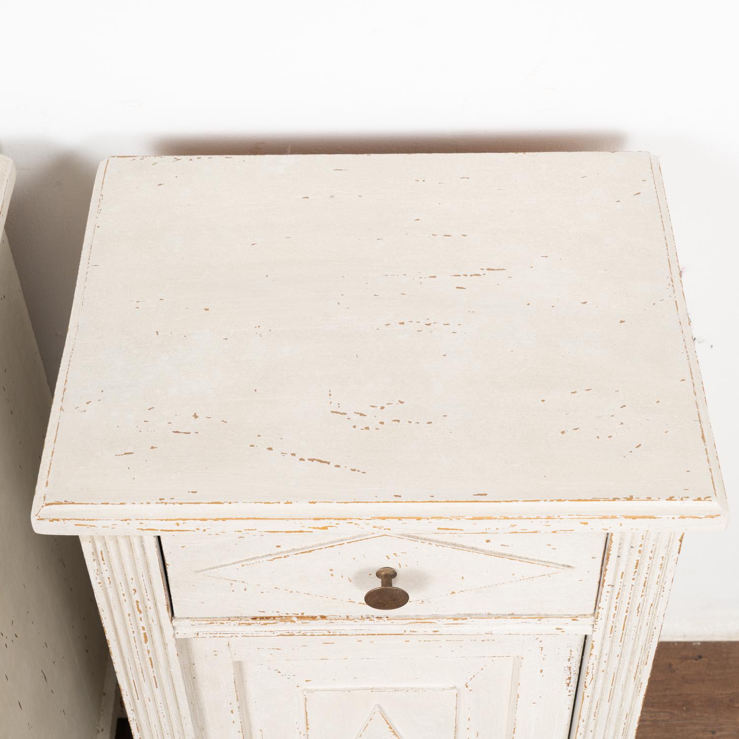 Brass Pair, White Painted Swedish Small Nightstands, circa 1880 For Sale