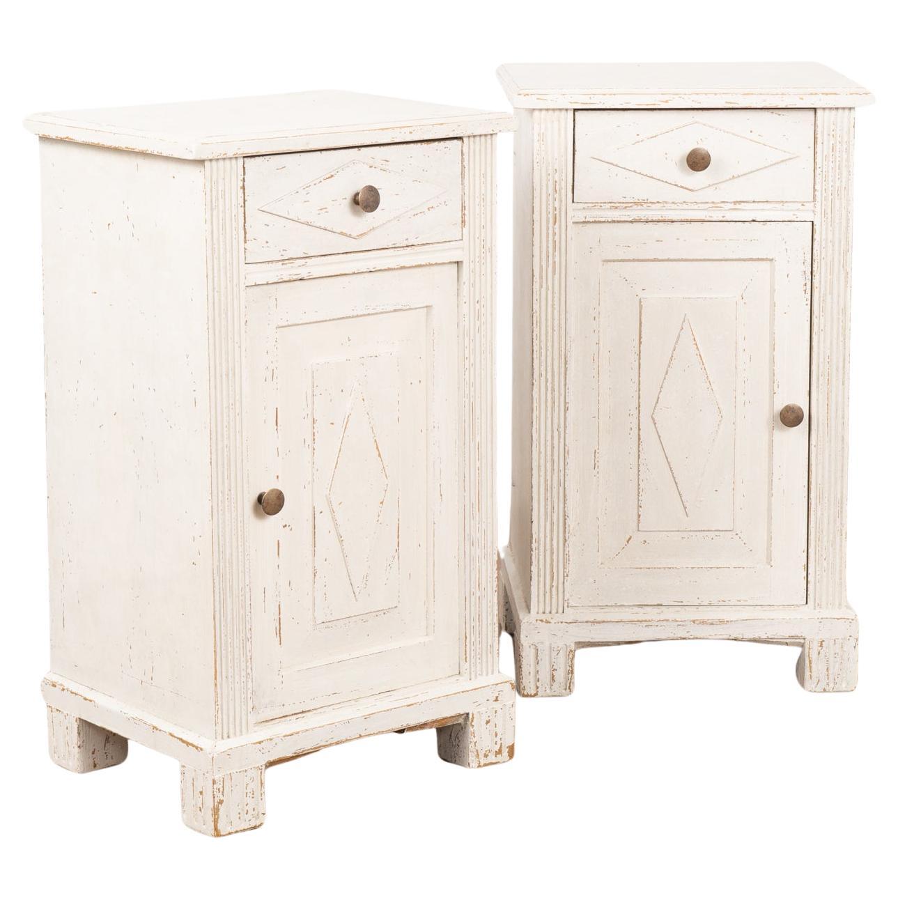 Pair, White Painted Swedish Small Nightstands, circa 1880 For Sale
