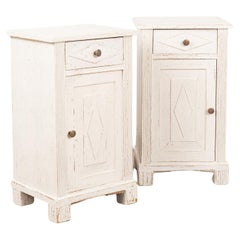 Antique Pair, White Painted Swedish Small Nightstands, circa 1880