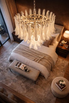 Pair White Petal Chandeliers, Murano