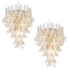 Pair White Petal Chandeliers, Murano