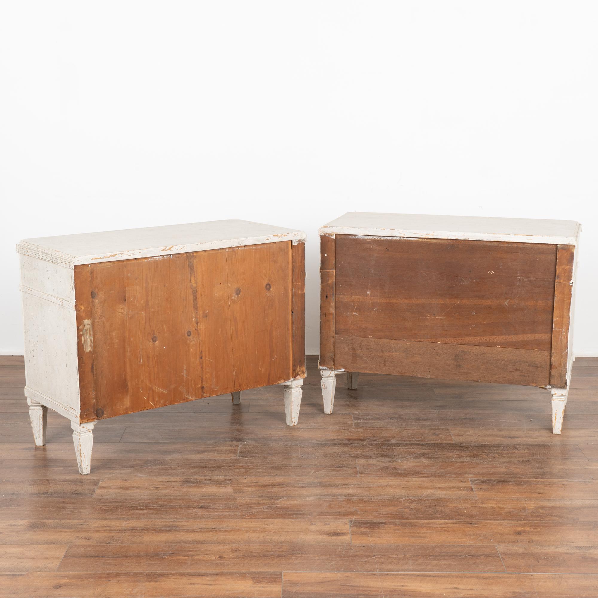 Pair White Pine Chest of Three Drawers With Greek Key Motif Sweden circa 1860-80 6
