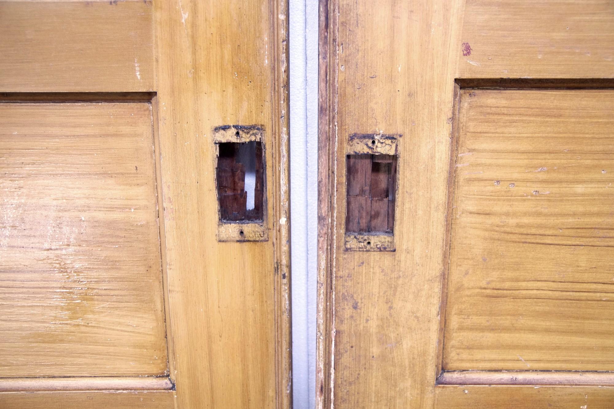 Pair White Pine Pocket Doors w/ 5 Horizontal Panels 5