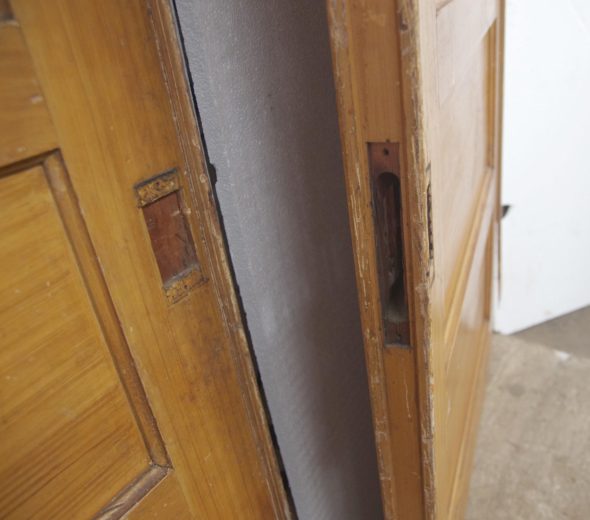 American Pair White Pine Pocket Doors w/ 5 Horizontal Panels