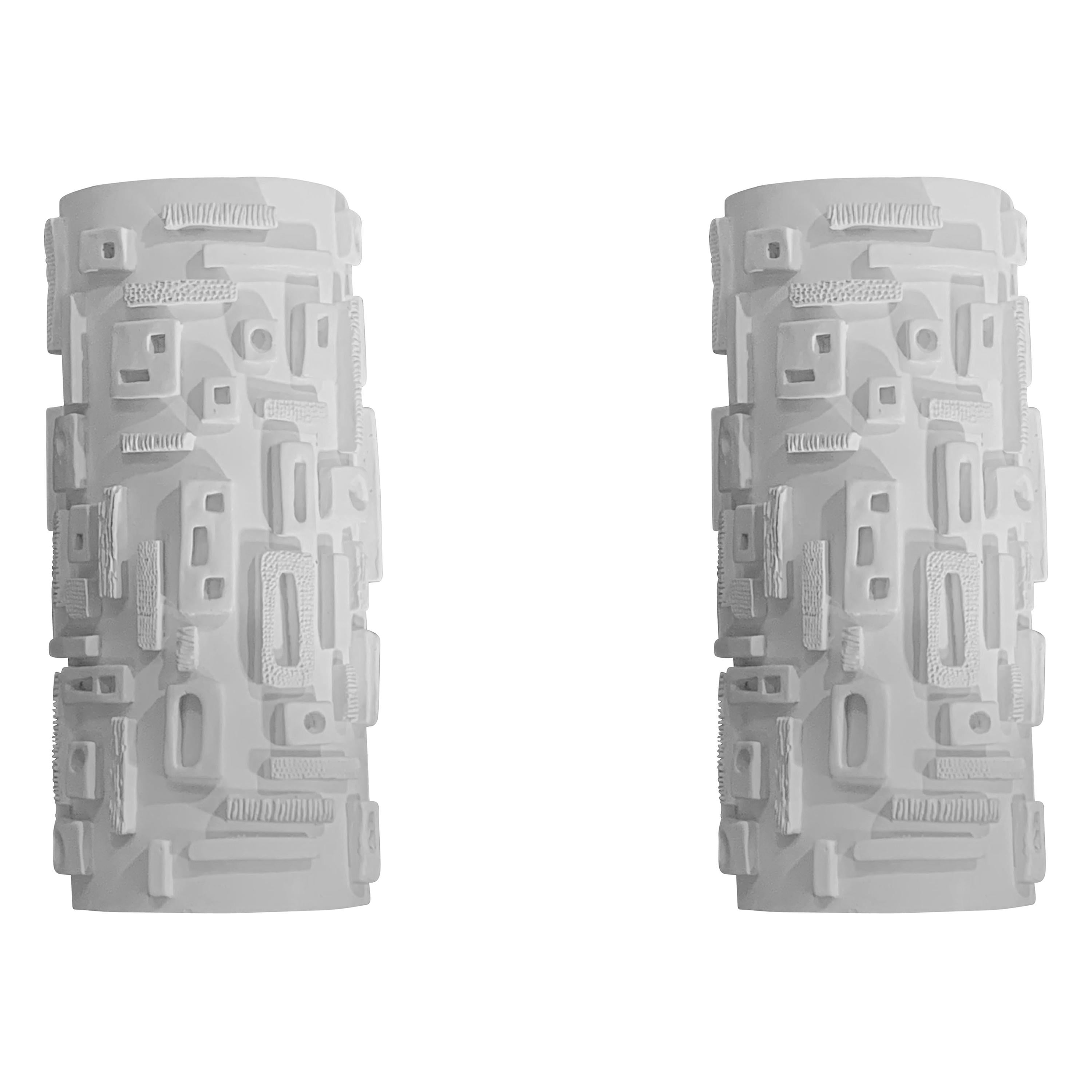 White Hand Carved Pair of Plaster Sconces, France, Contemporary at ...