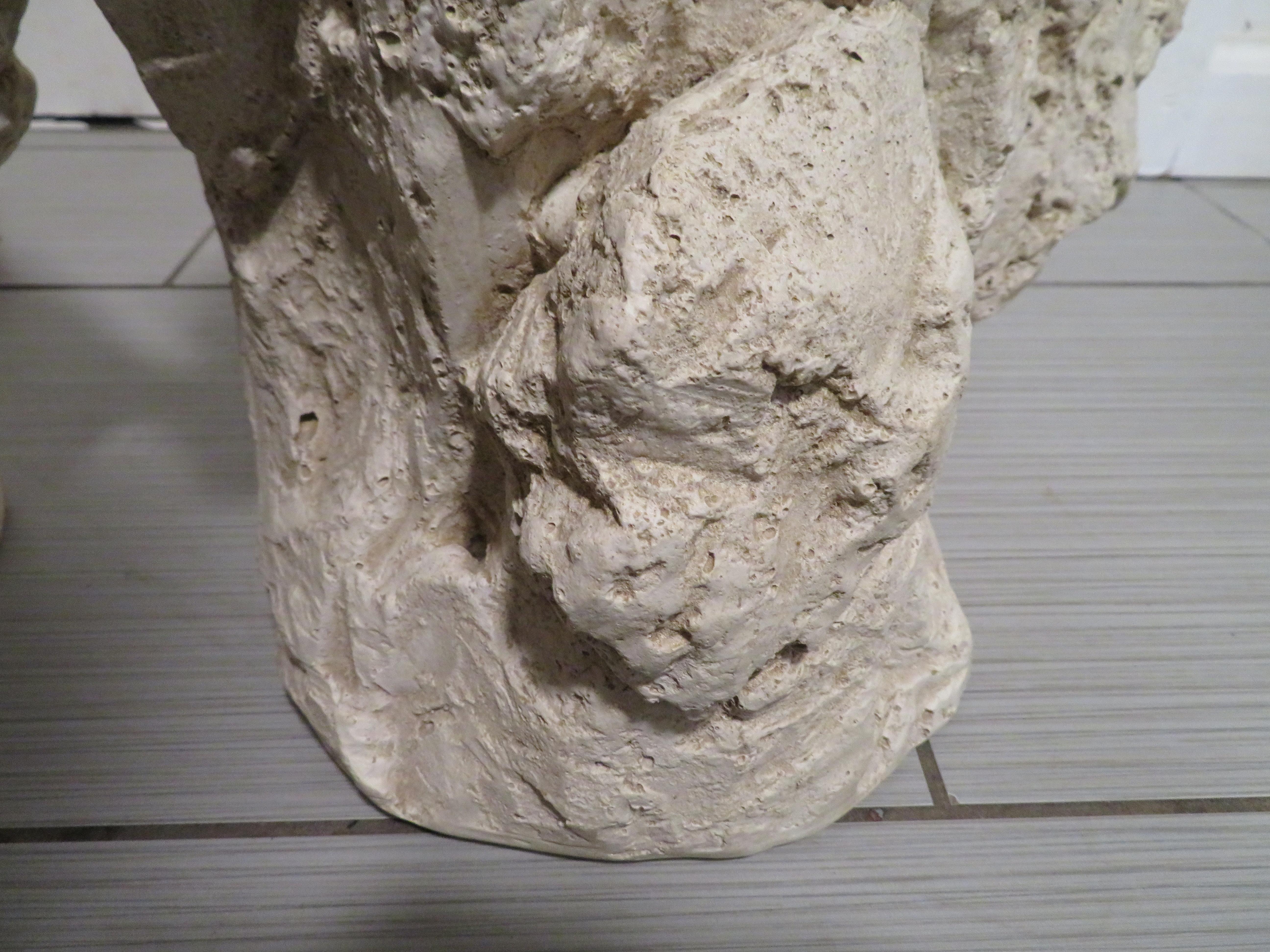 Pair White Plaster Table Lamps, Modern Quarry-Rock Design, Attributed to Sirmos For Sale 2