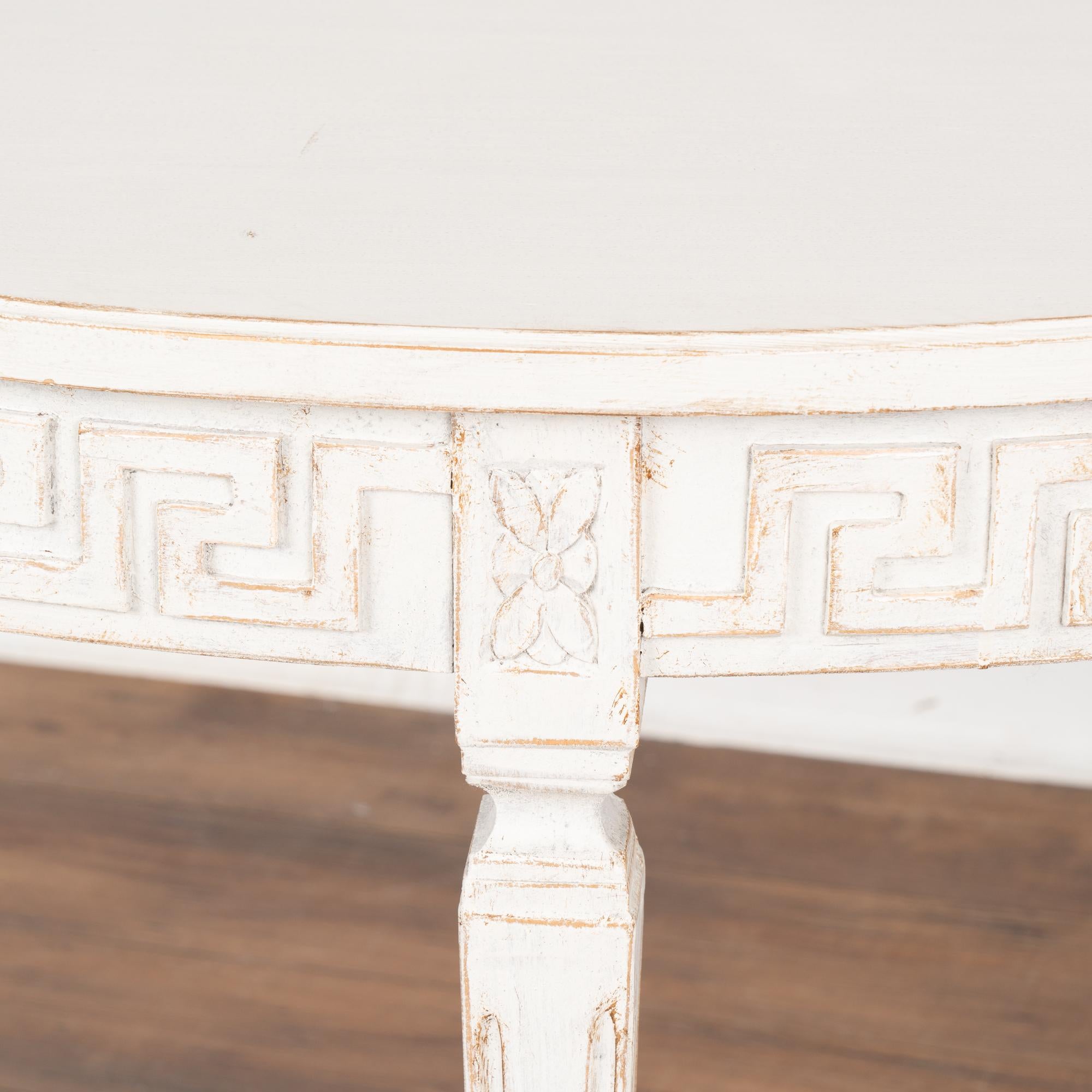 Wood Pair White Sweden Demi Lune Side Tables Consoles with Greek Key Motif circa 1880