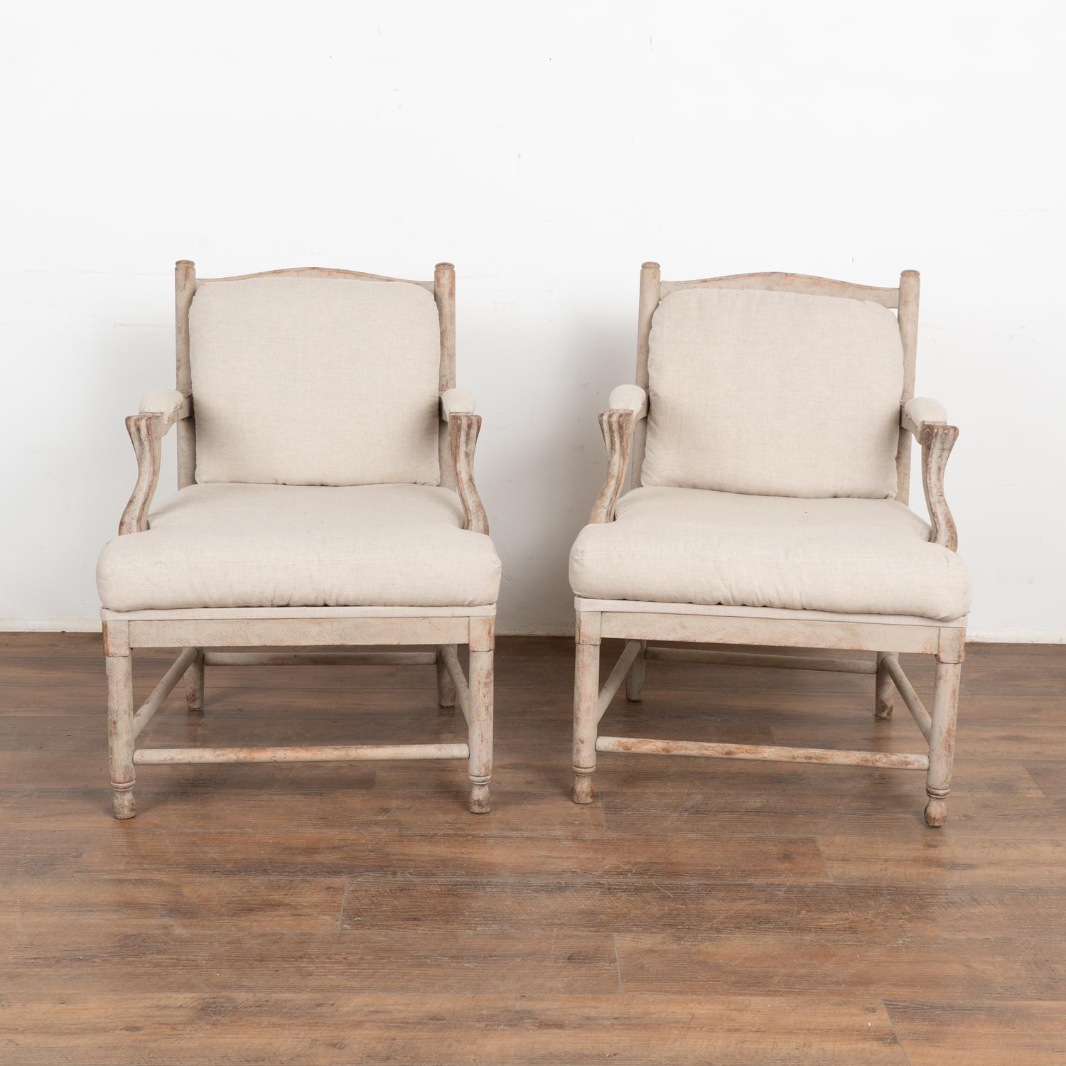 Country Pair, White Swedish Armchairs, circa 1920-40