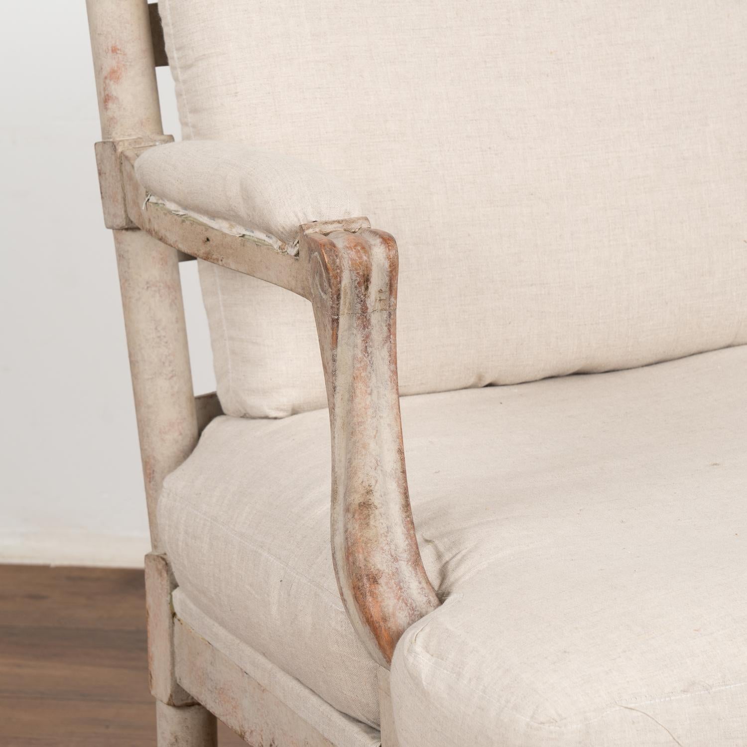 Linen Pair, White Swedish Armchairs, circa 1920-40