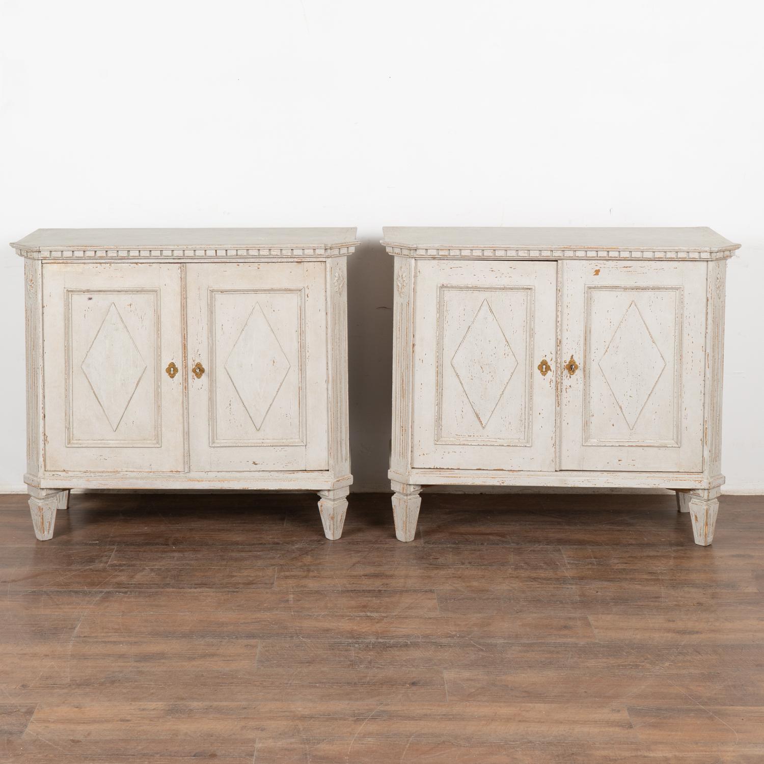 Pair, White Swedish Gustavian Sideboard Cabinets, circa 1880 In Good Condition In Round Top, TX