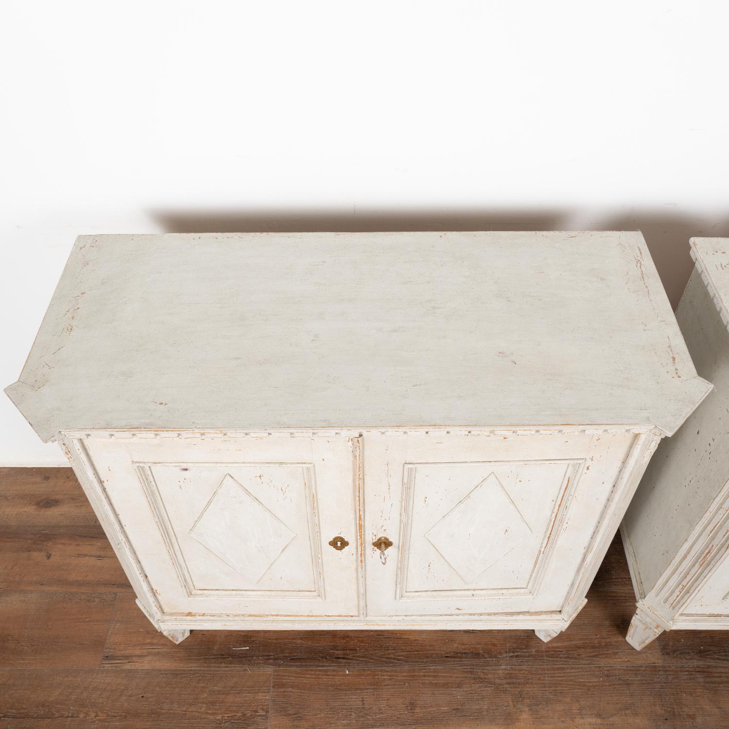19th Century Pair, White Swedish Gustavian Sideboard Cabinets, circa 1880