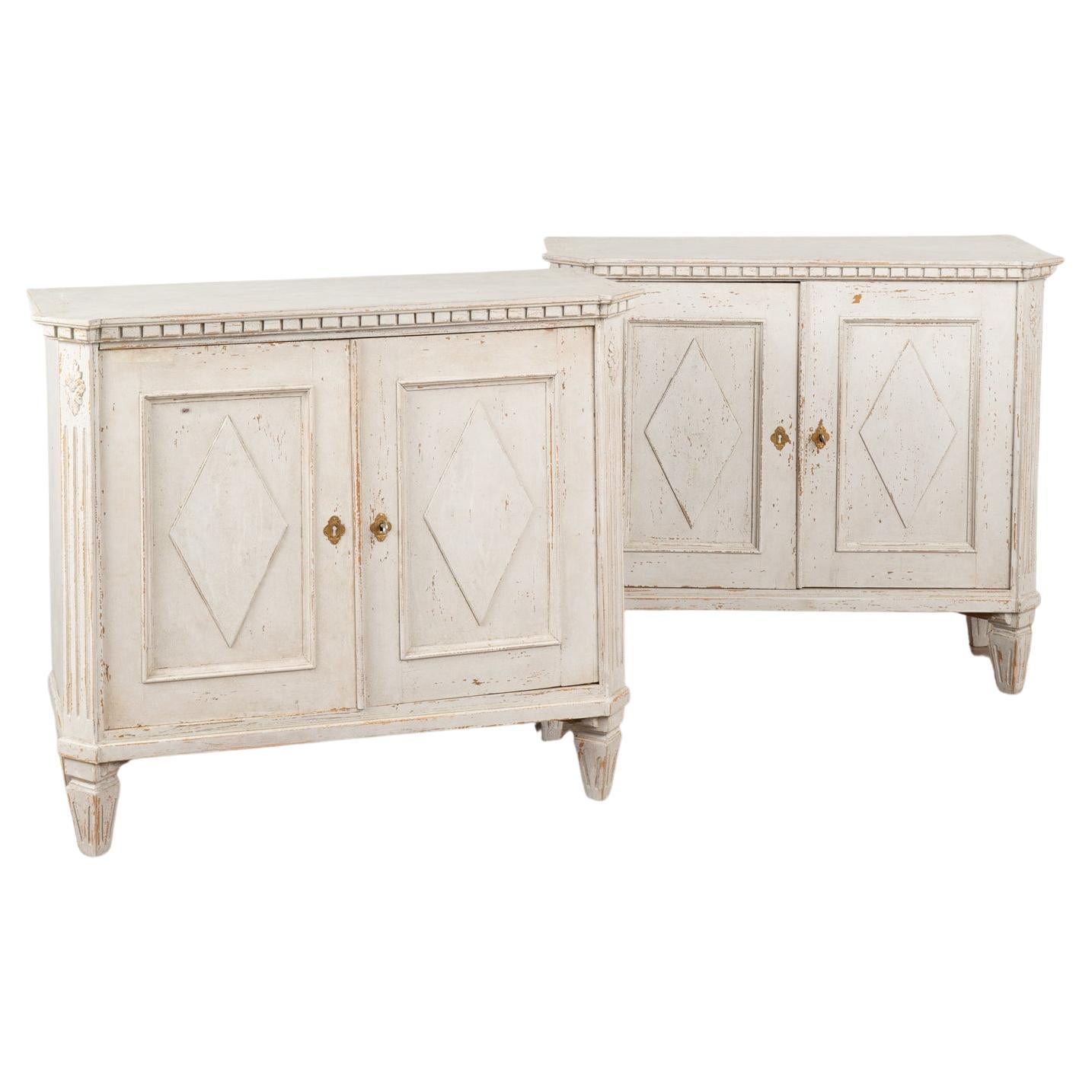 Pair, White Swedish Gustavian Sideboard Cabinets, circa 1880 For Sale