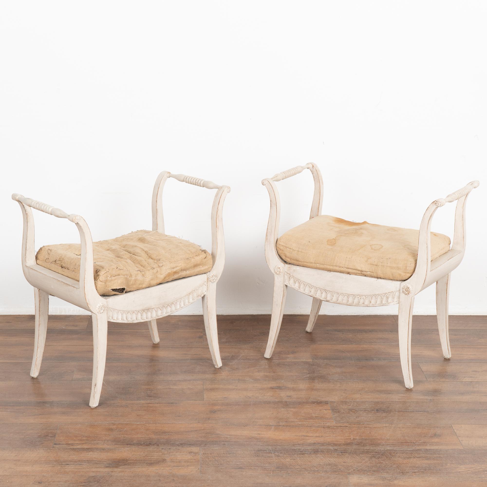 Pair, White Swedish Tabouret or Stools, circa 1880-1900 In Good Condition In Round Top, TX