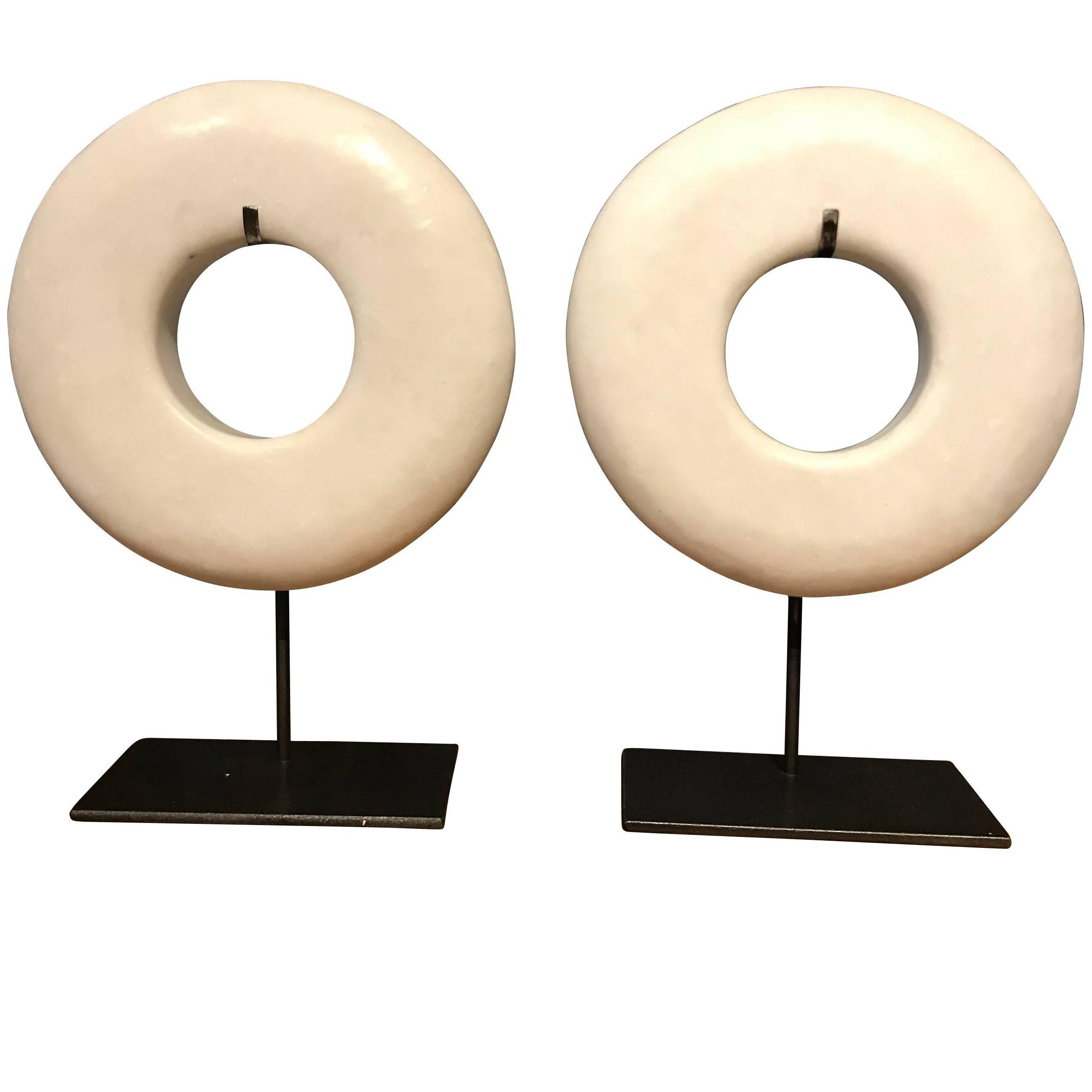 Pair of White Thick Ring Sculptures, China, Contemporary