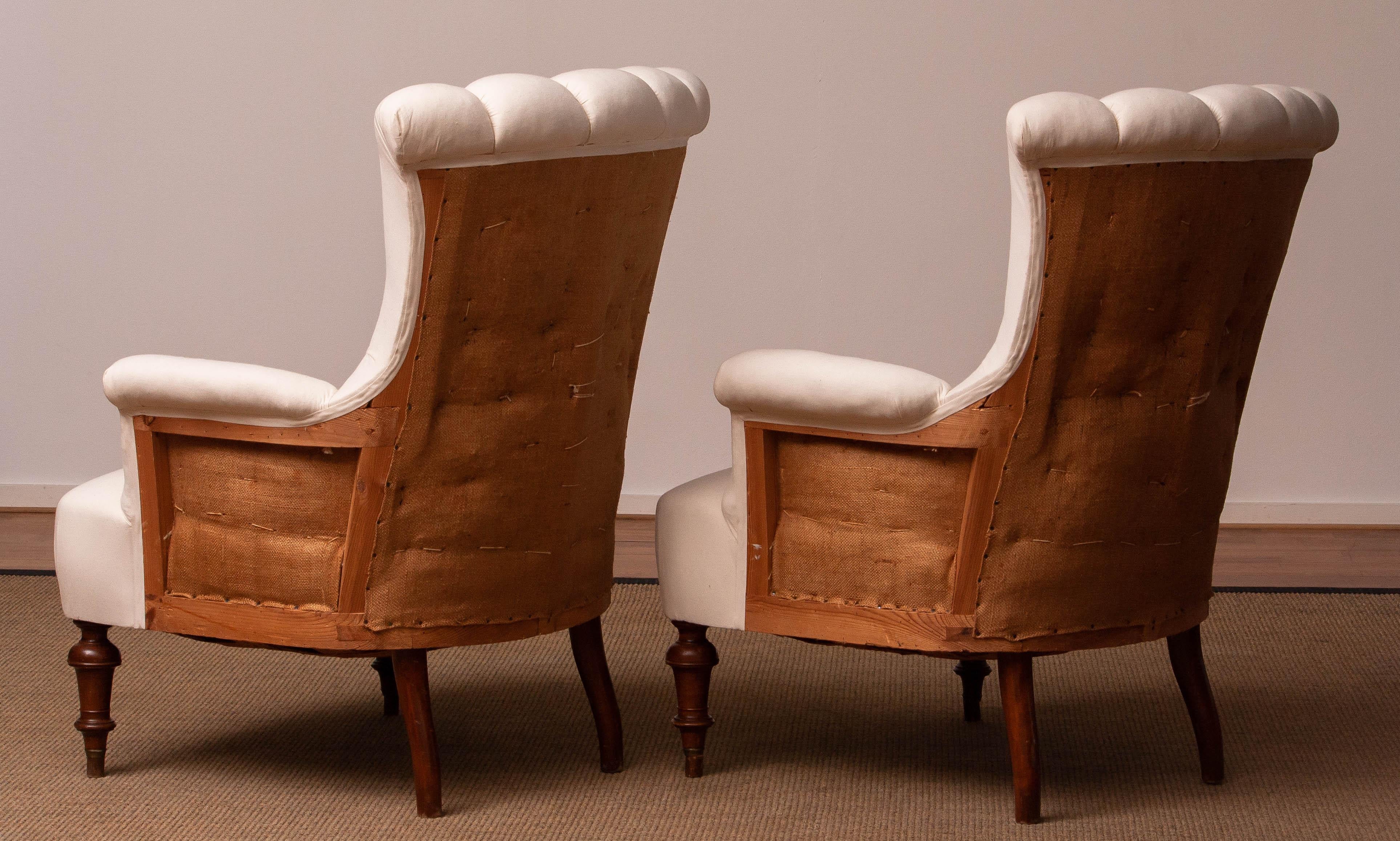 Pair White Victorian Deconstructed Style Tufted Scroll-back Chairs For Sale 4