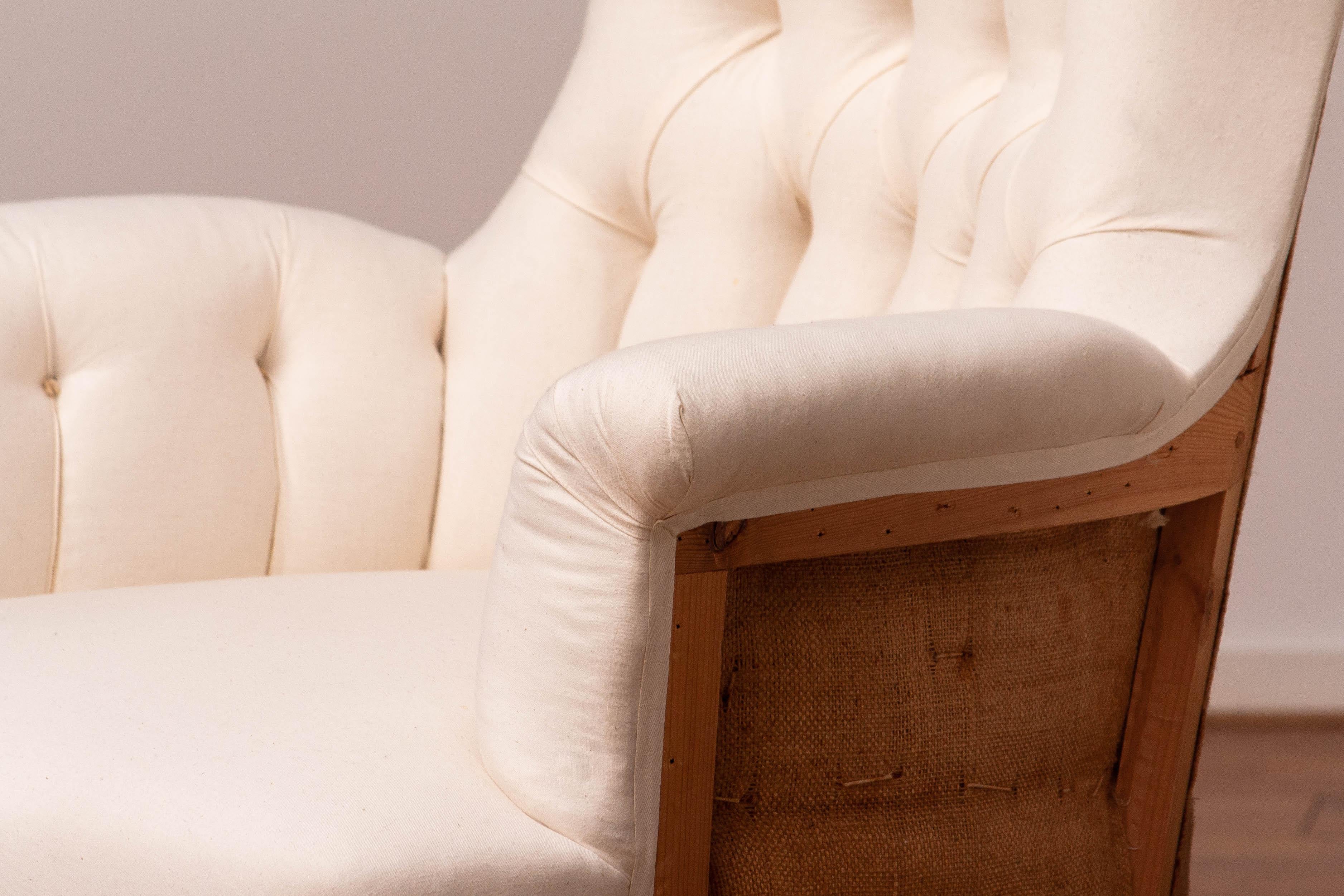 Pair White Victorian Deconstructed Style Tufted Scroll-back Chairs For Sale 10