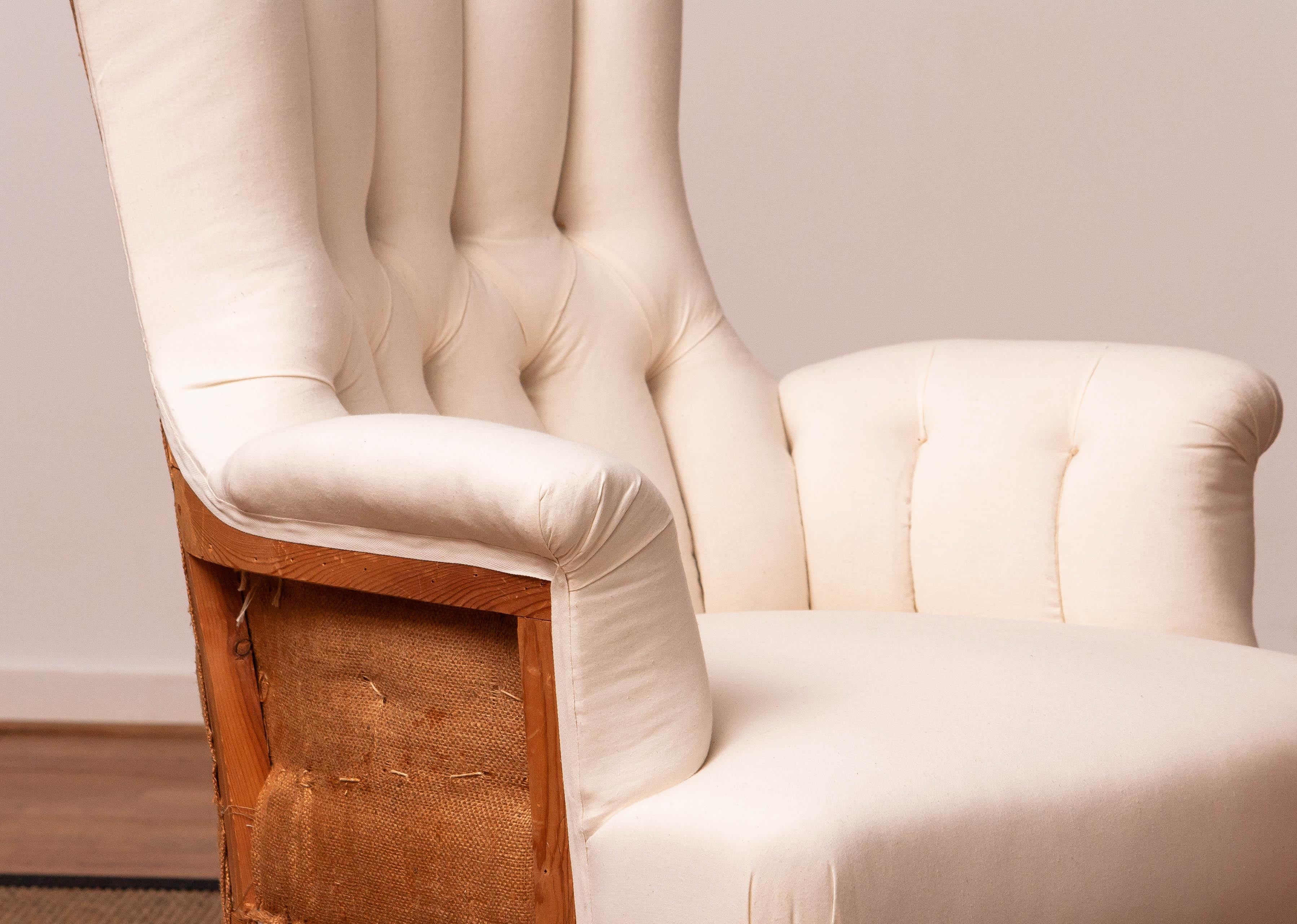 Pair White Victorian Deconstructed Style Tufted Scroll-back Chairs For Sale 1