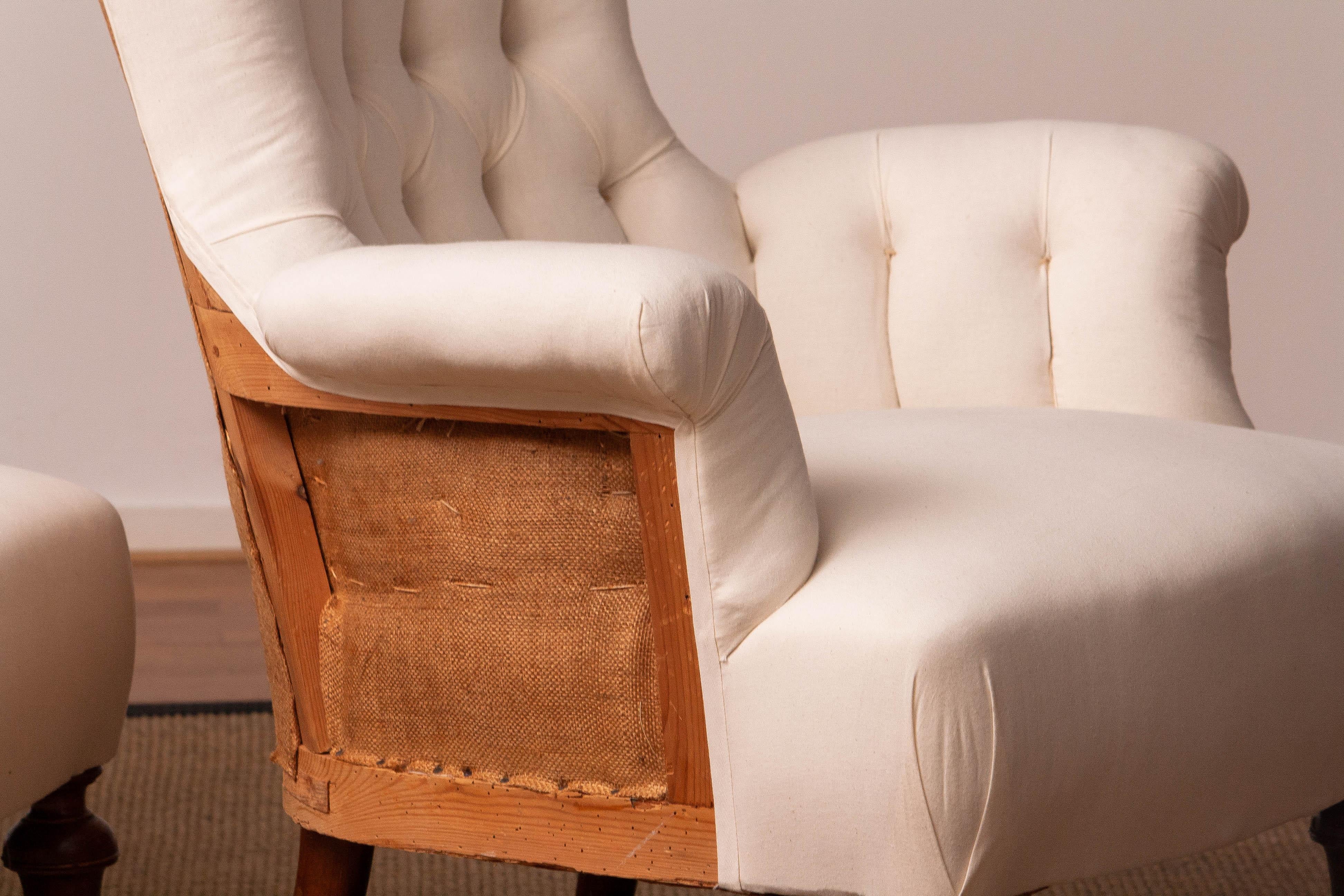 Pair White Victorian Deconstructed Style Tufted Scroll-back Chairs For Sale 2