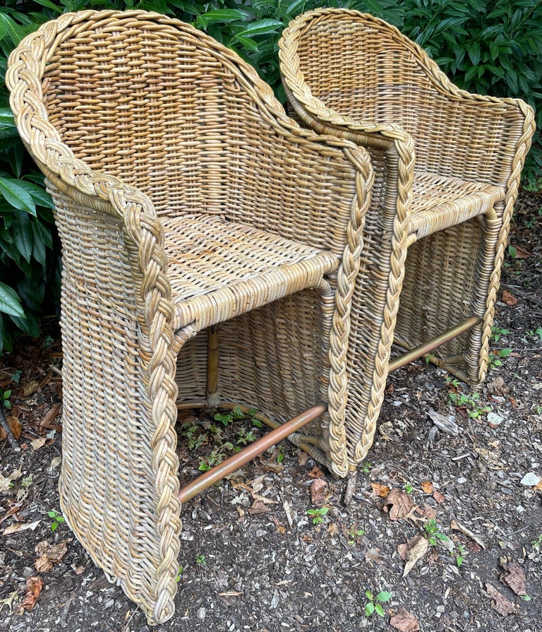 Pair Wicker Bar Stools For Sale at 1stDibs