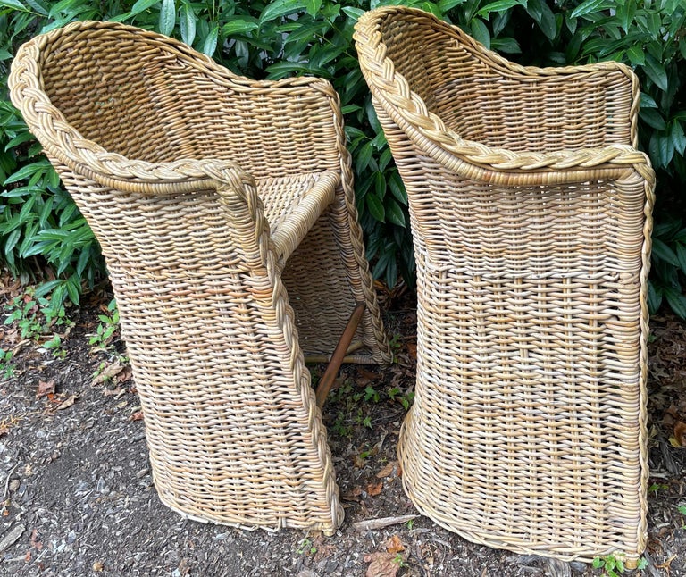 Pair Wicker Bar Stools For Sale at 1stDibs