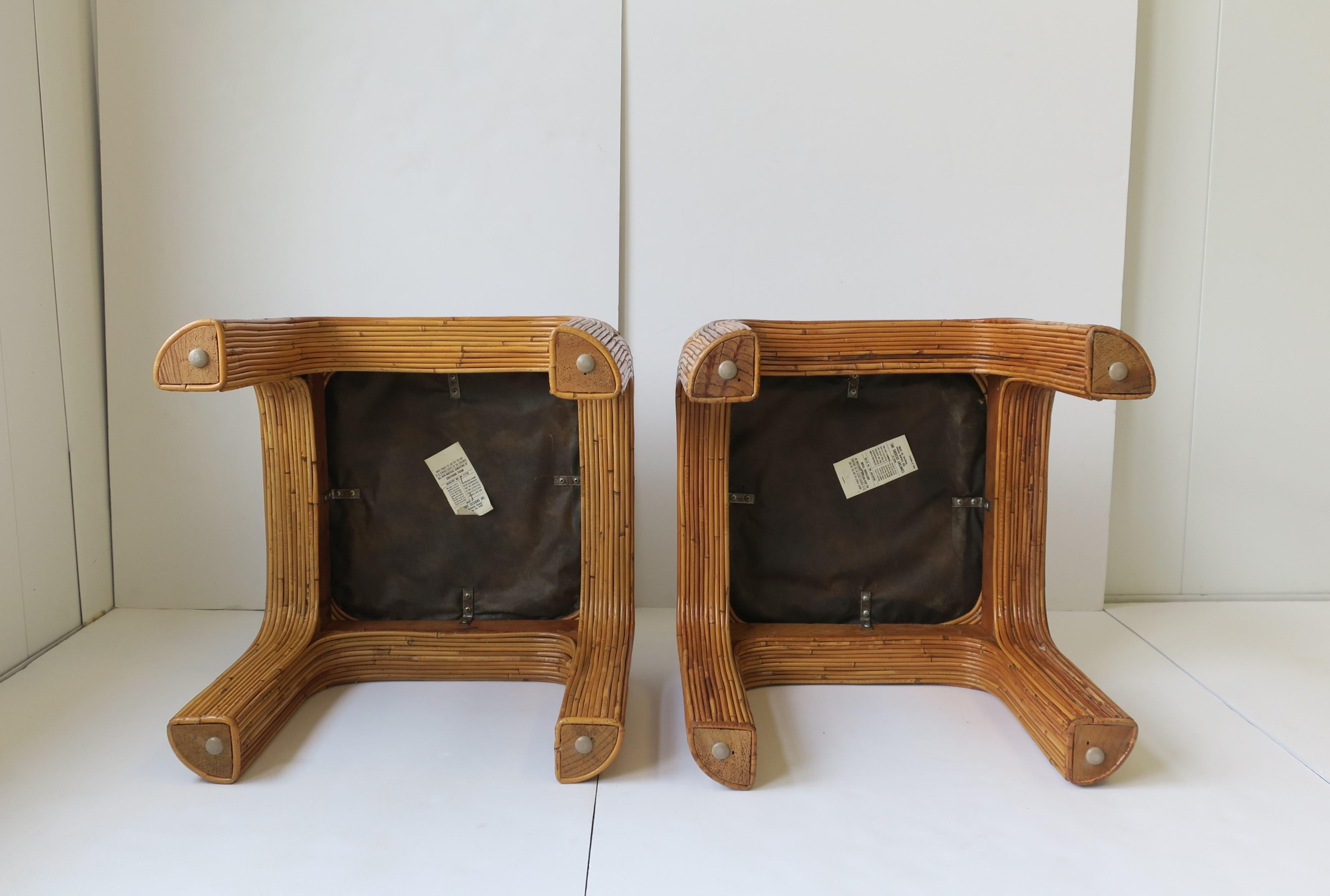 Pair of Wicker Pencil Reed Upholstered Stools or Benches after Gabriella Crespi 3