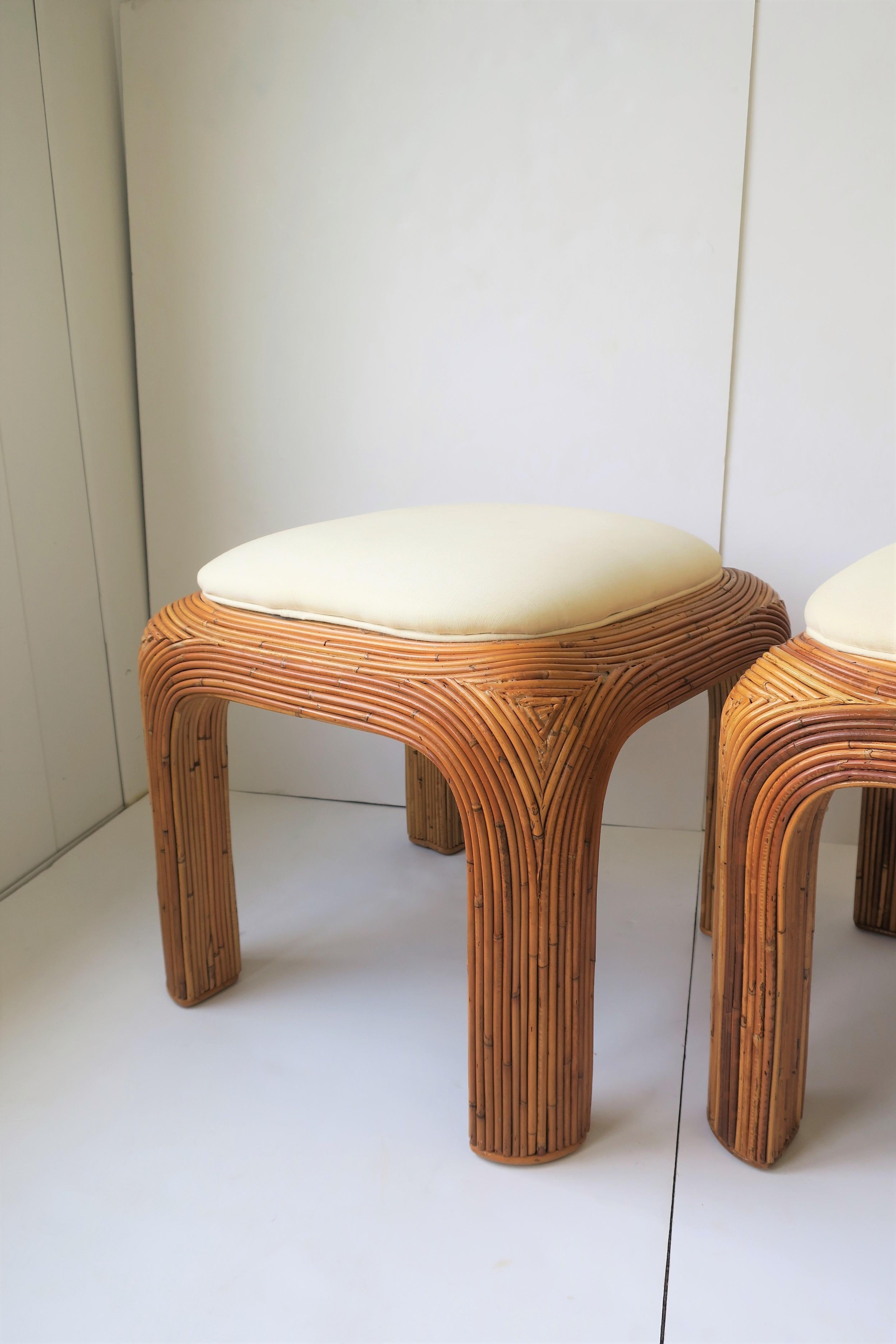20th Century Pair of Wicker Pencil Reed Upholstered Stools or Benches after Gabriella Crespi