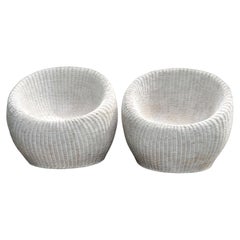 Pair Rattan Round Chairs / Pod Chairs - Style of Isamu Kenmochi, Circa 1960's
