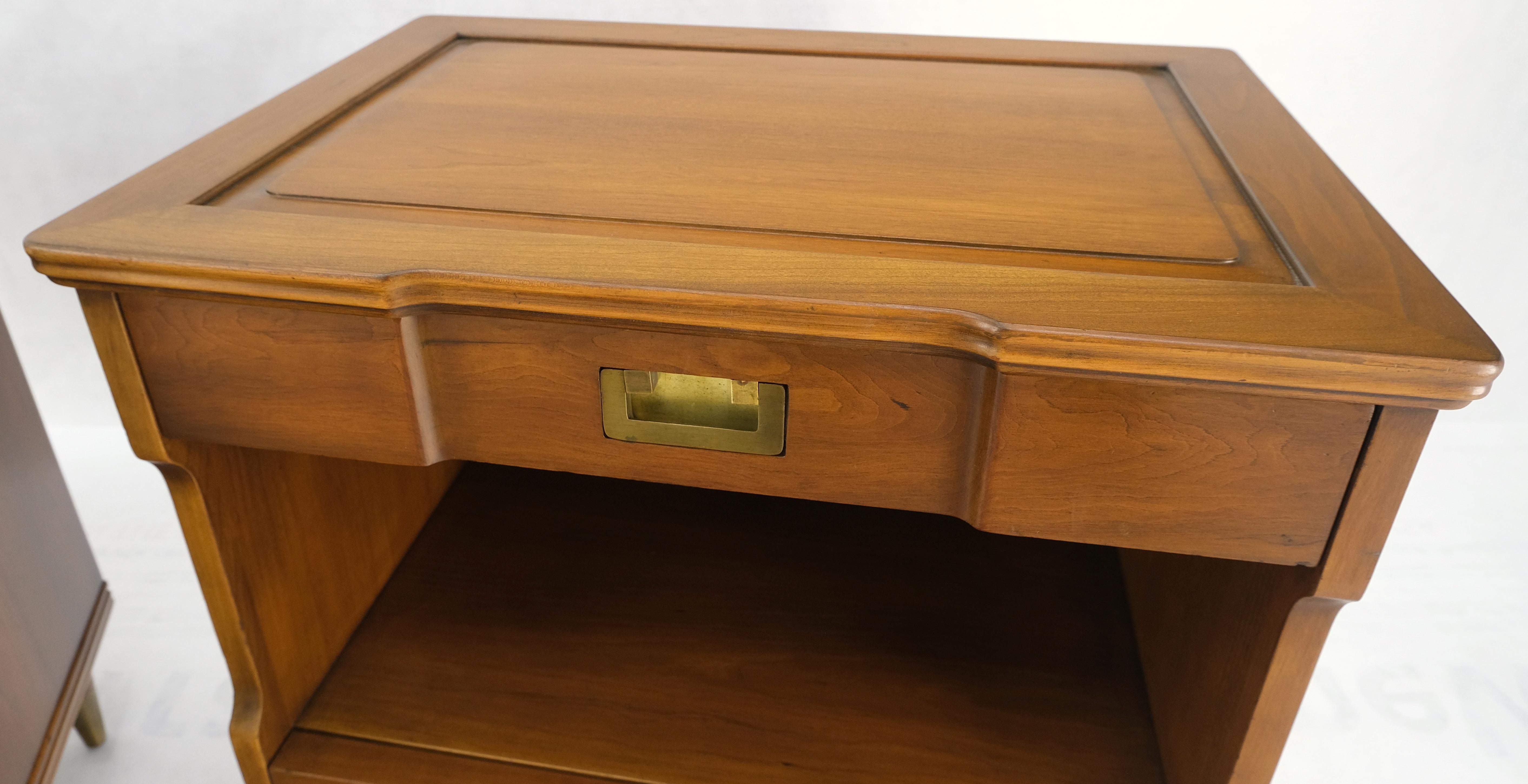 Pair Widdicomb Campaign Style Solid Cherry Brass Pulls Night Stands Tables MINT! For Sale 2