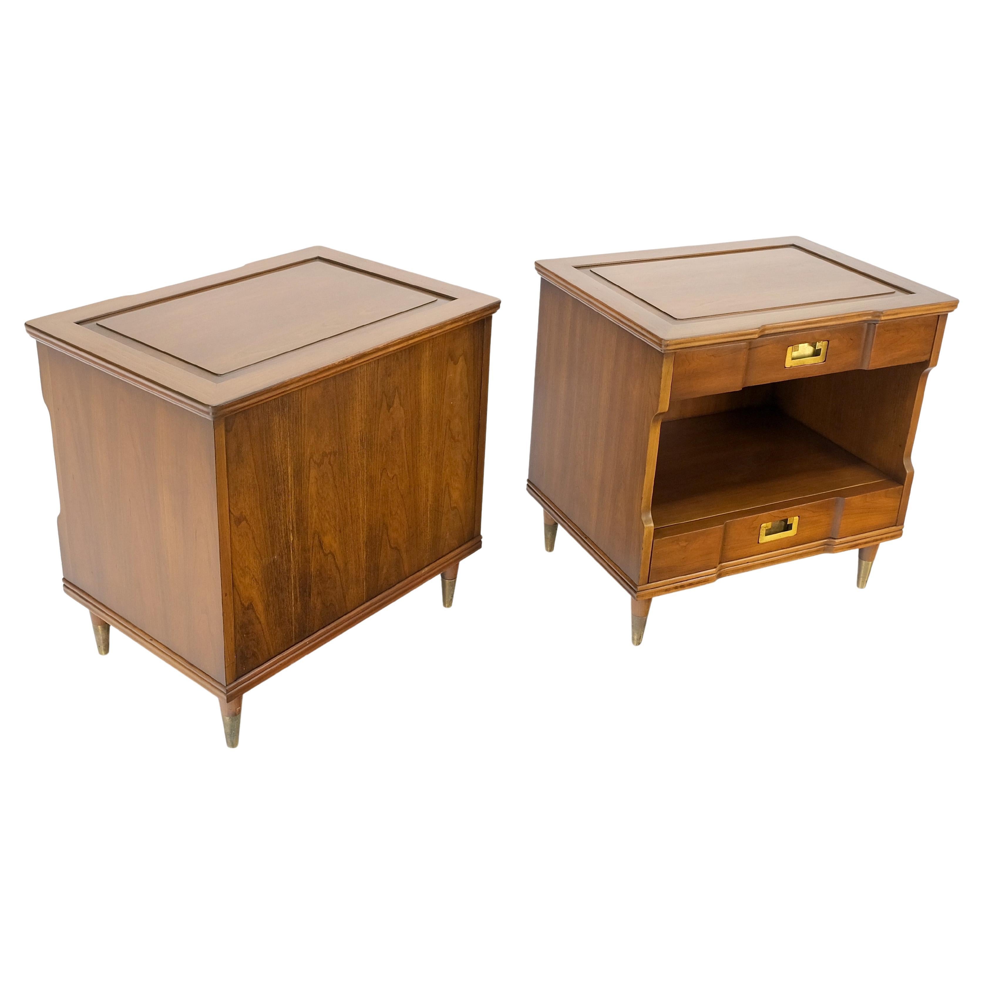 Pair Widdicomb Campaign Style Solid Cherry Brass Pulls Night Stands Tables MINT! For Sale