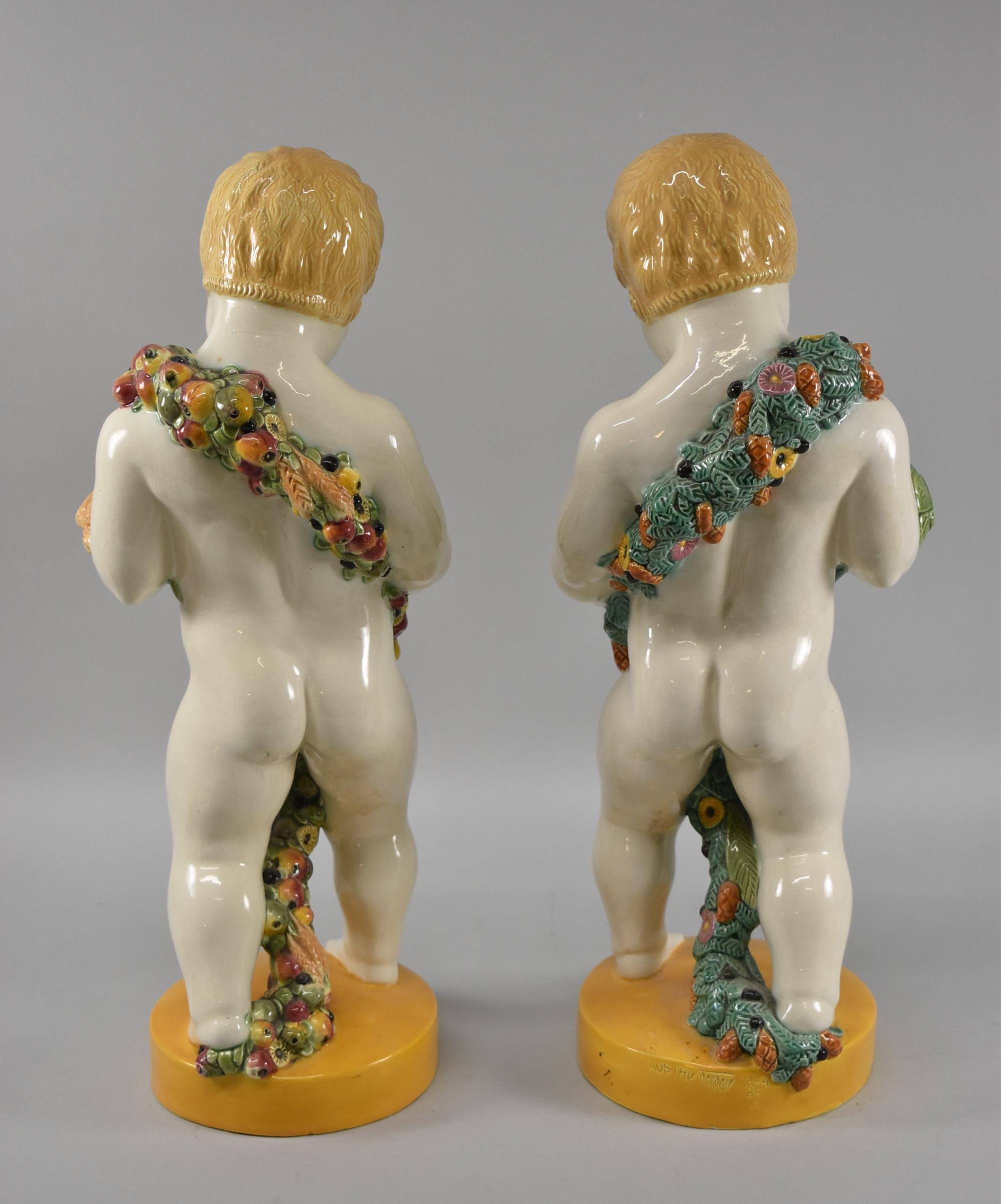 Art Nouveau Pair of Wiener Kunstkeramische Werkstatte Ceramic Figures Spring & Fall For Sale
