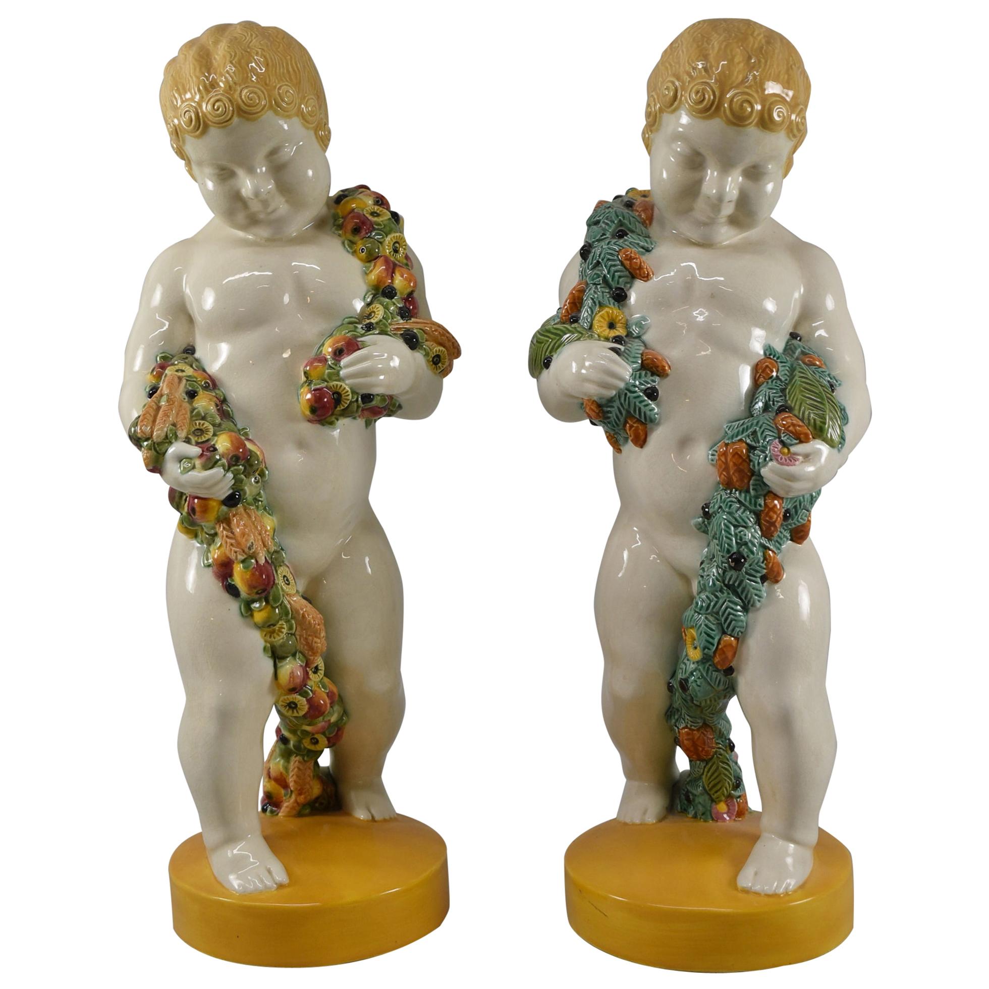 Pair of Wiener Kunstkeramische Werkstatte Ceramic Figures Spring & Fall