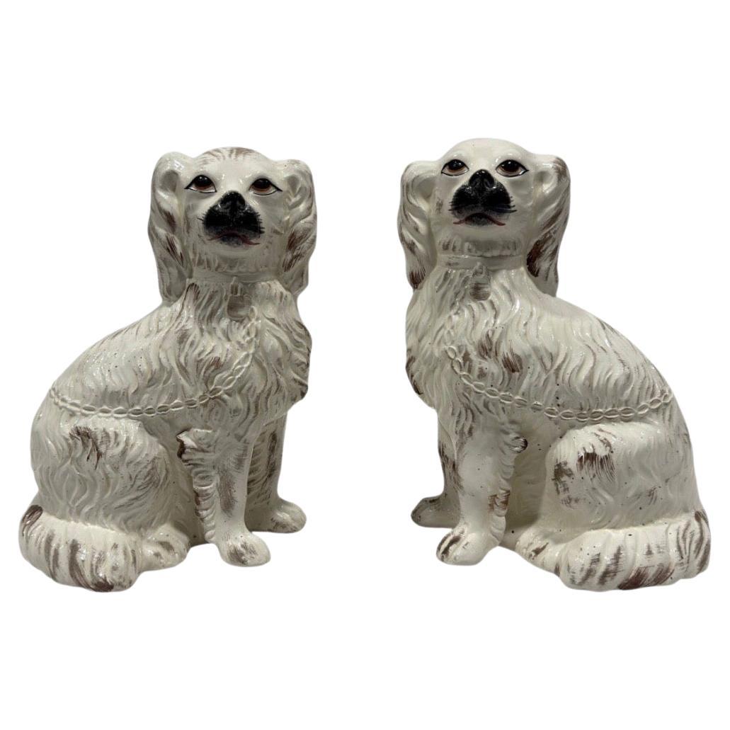 Pair Wildwood Chelsea House Porcelain Staffordshire Style Spaniel Mantle Dogs