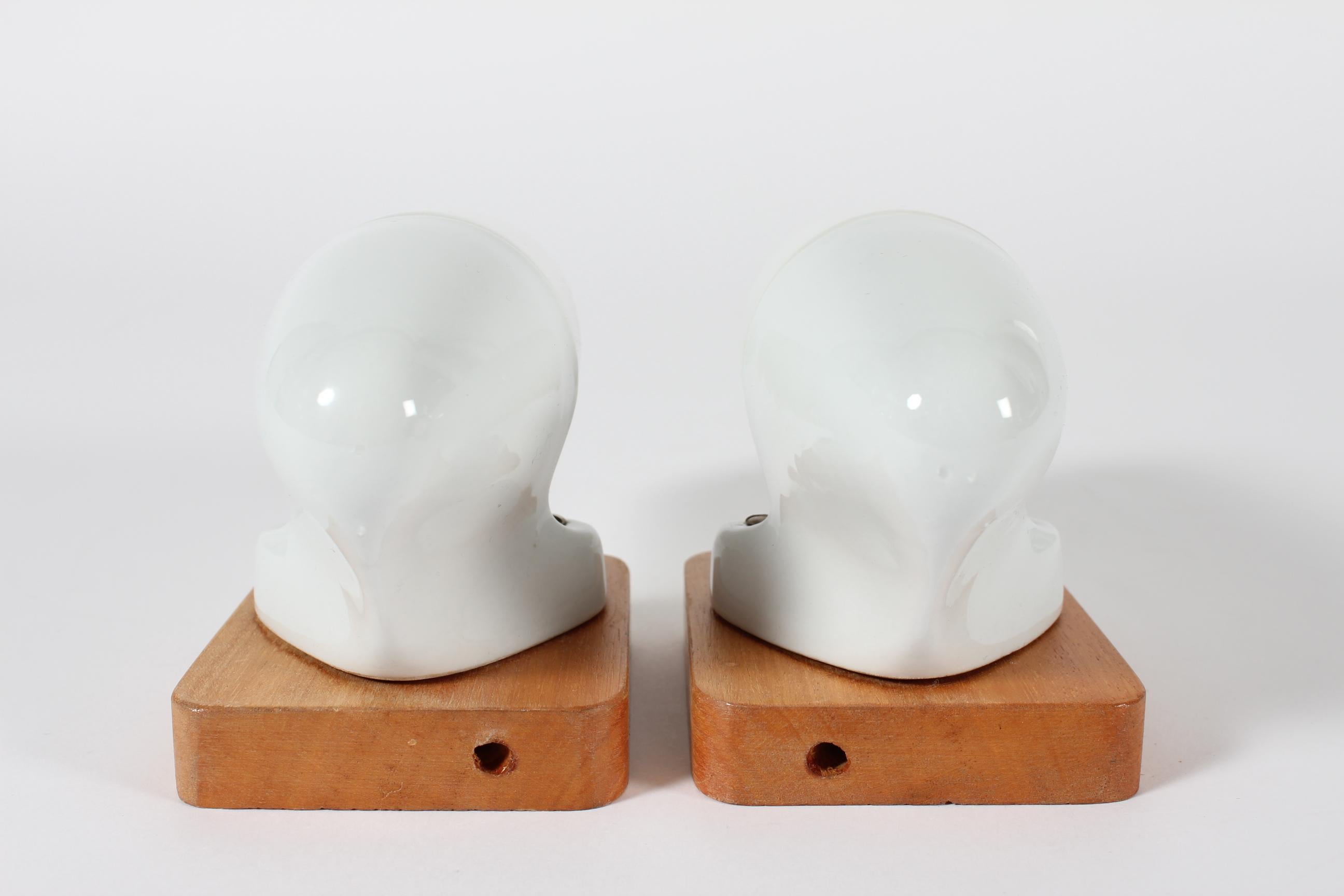 Pair Wilhelm Wagenfeld Bauhaus Glass Sconces, White, Lindner Germany 1950s In Good Condition For Sale In Silkeborg, Silkeborg