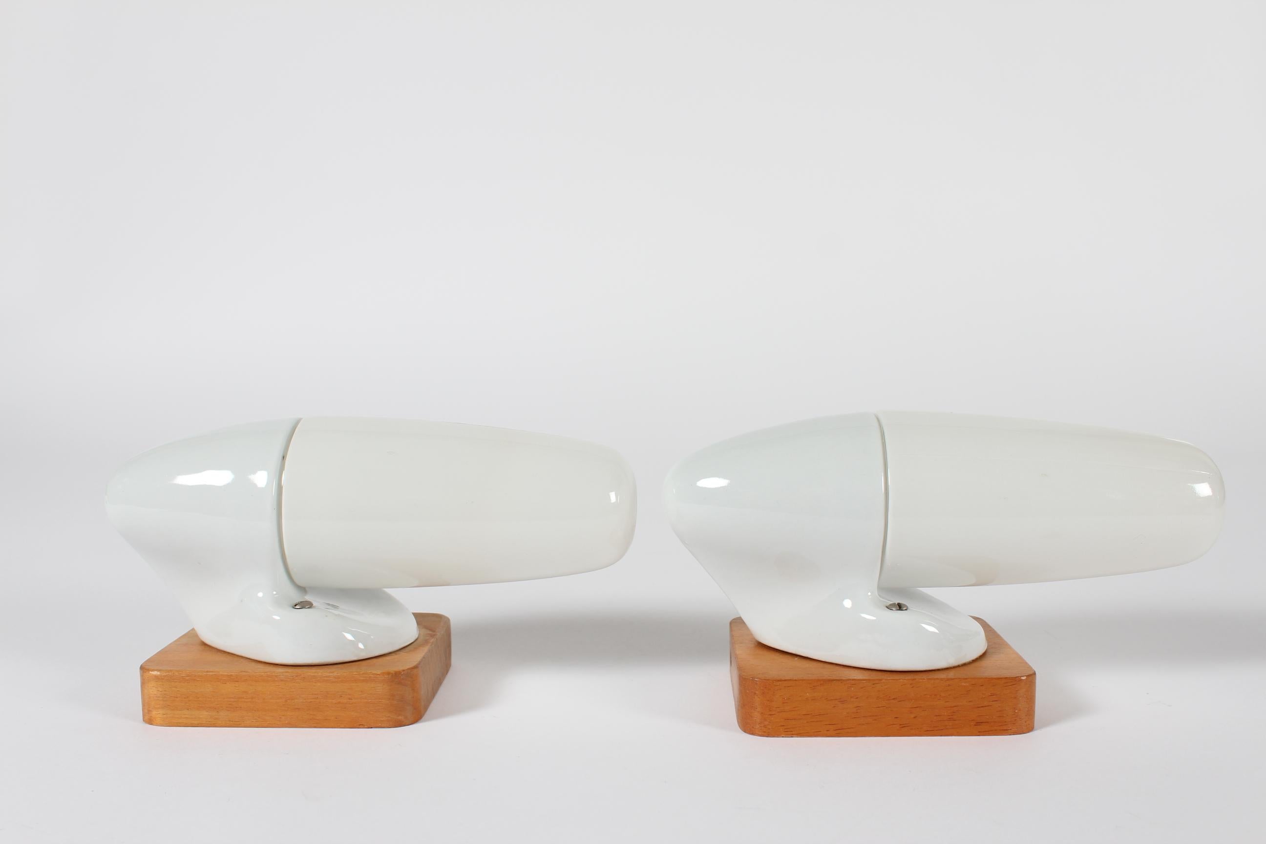20th Century Pair Wilhelm Wagenfeld Bauhaus Glass Sconces, White, Lindner Germany 1950s For Sale